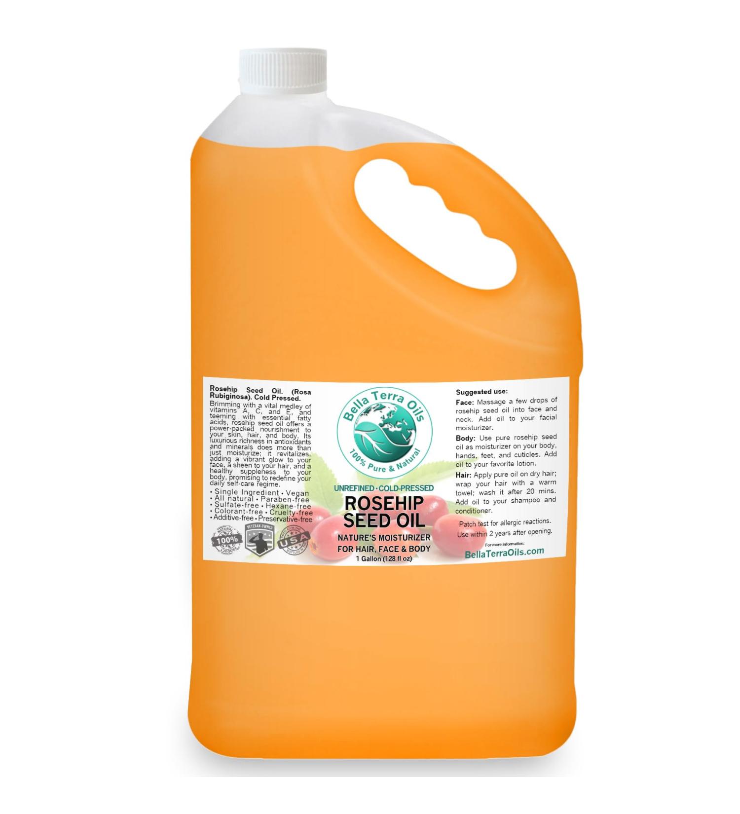 Bella Terra Oils Pure Rosehip Seed Oil - 1 Gallon | Nourishing Hydrating & Rejuvenating | Pack of 10 (12.8 Fl Oz) | Enhance Skin & Hair Health - Buy Online on GoSupps.com