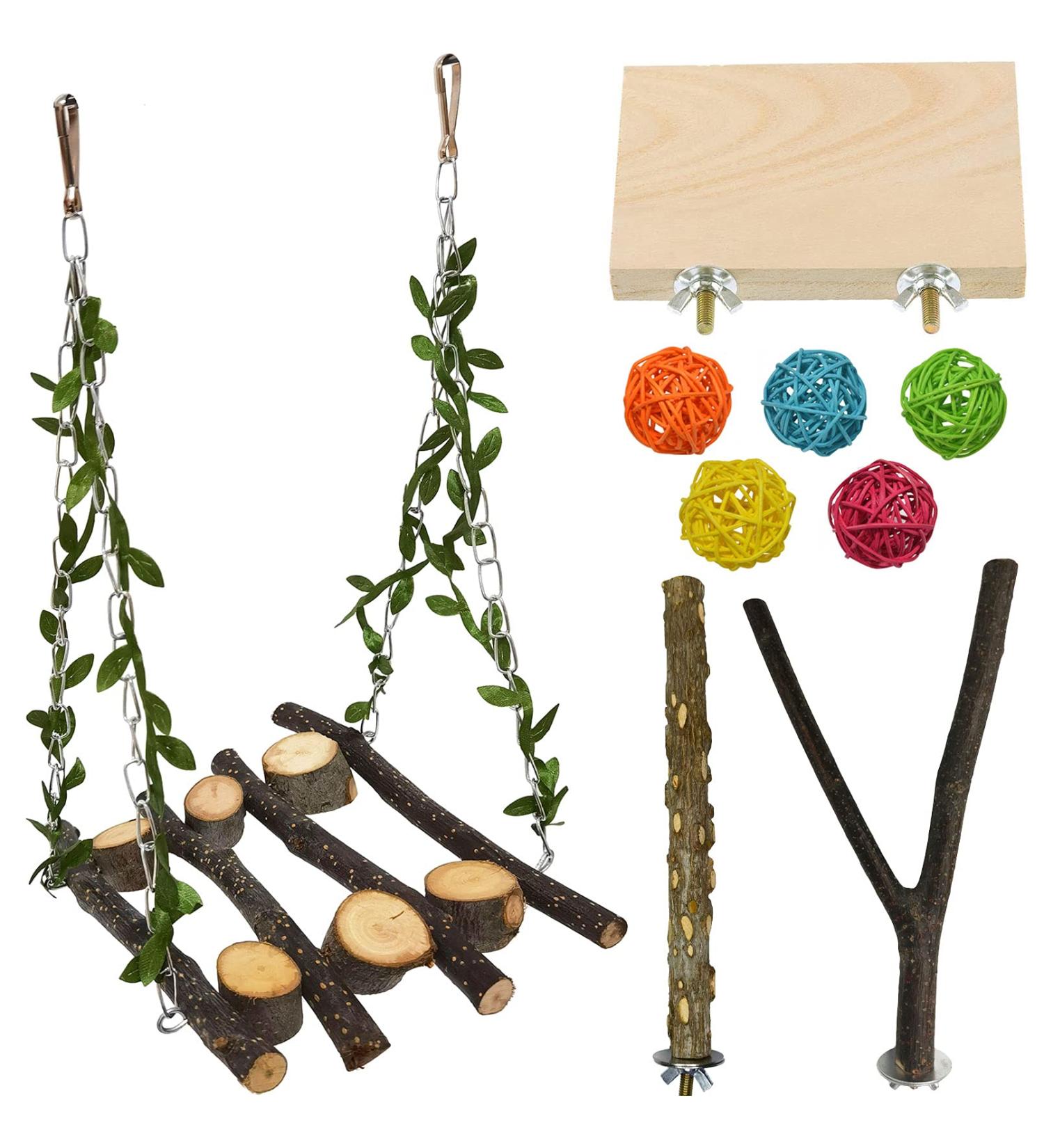 kathson Wood Bird Swing Toys Natural Parrot Perch Wooden Stand Platform Parakeet Paw Grinding Stick Cage Accessories Exercise Toy for Cockatiels Budgies Lovebirds Conures - Buy Online on GoSupps.com