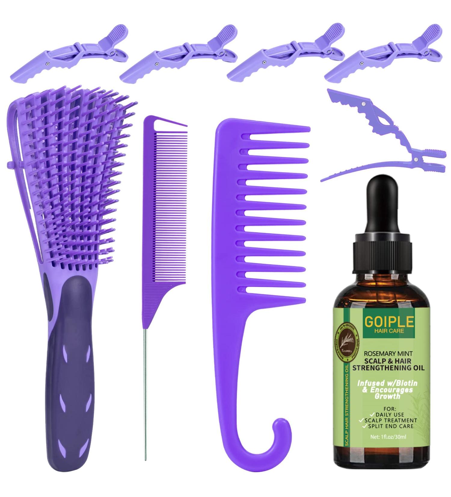 Detangling Brush Rat Tail Combs Wide Tooth Set - 8PCS | For Natural, Curly, Wavy Hair | Wet & Dry Hair Detangler with Clips for Men, Women, Kids - Buy Online on GoSupps.com