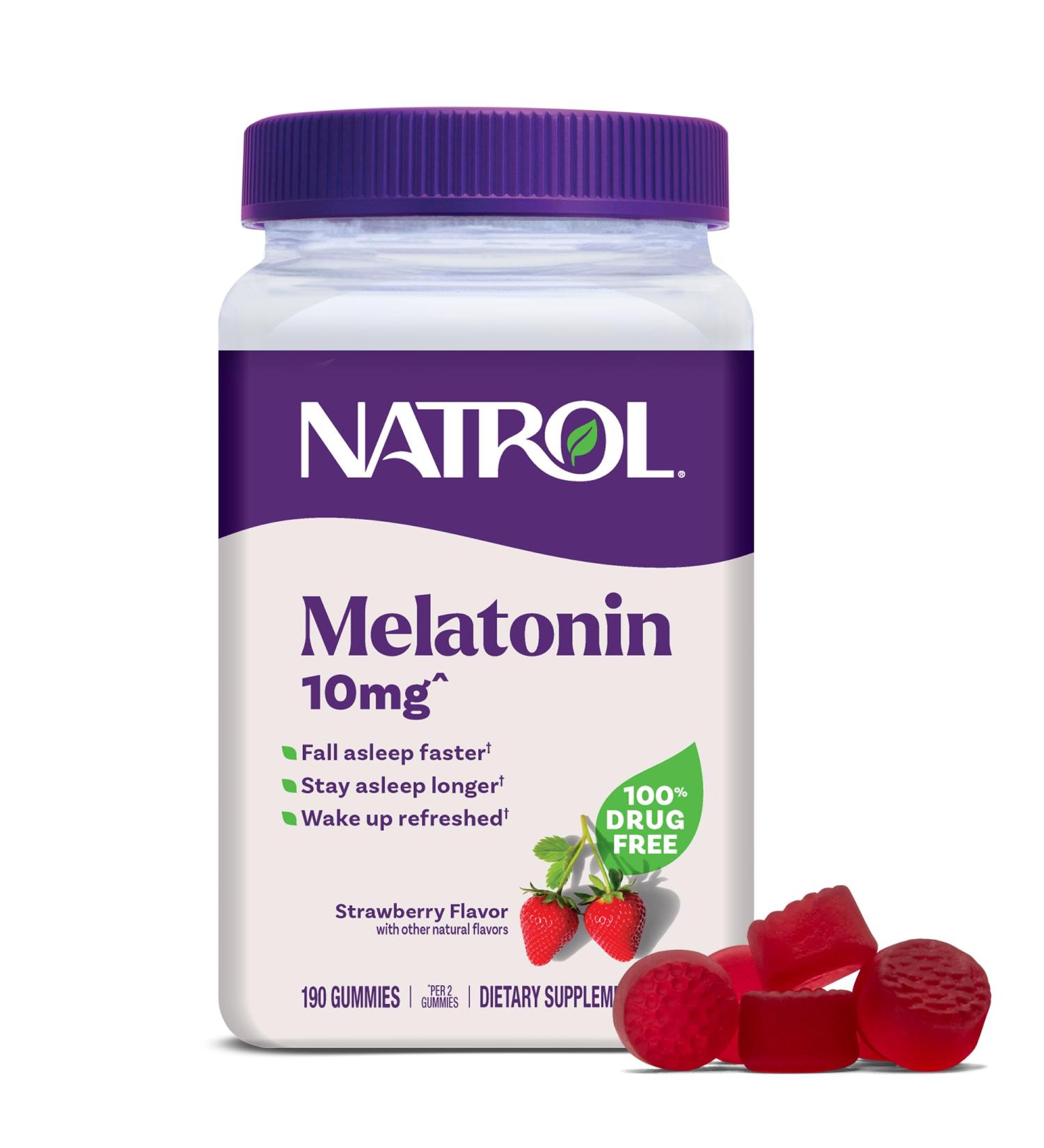Natrol Melatonin Gummies Sleep Support 190 Strawberry-Flavored Adult Melatonin Gummies 10 mg Sleep Aids for Adults - Buy Online on GoSupps.com