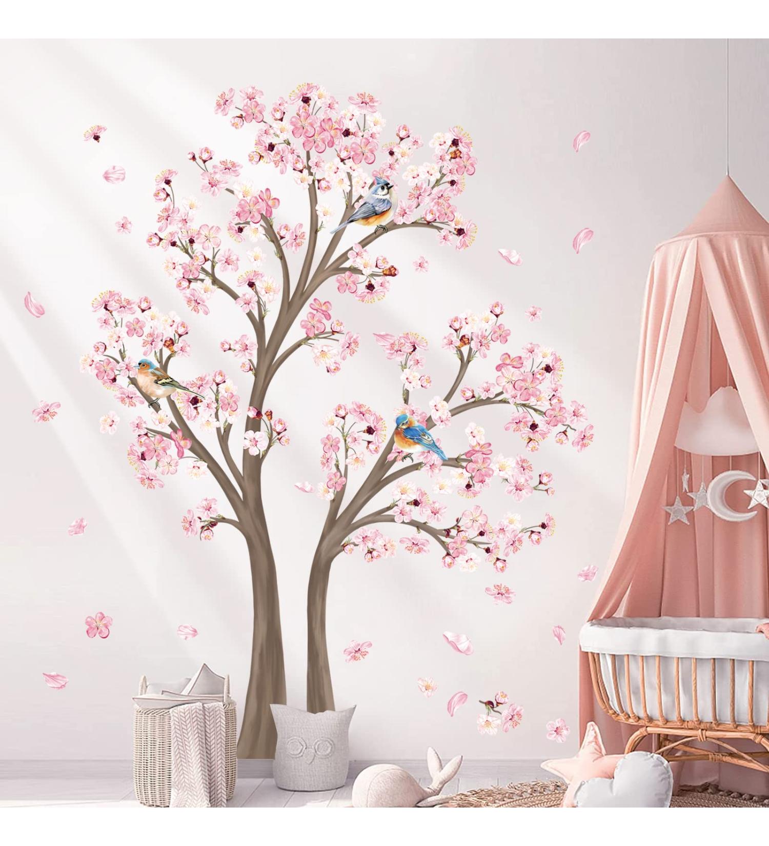 Decalmile Large Cherry Blossom Tree Wall Decals - Pink Flower Branch Stickers for Living Room, Bedroom & Nursery Decor - Tree Height 151cm - Buy Online on GoSupps.com