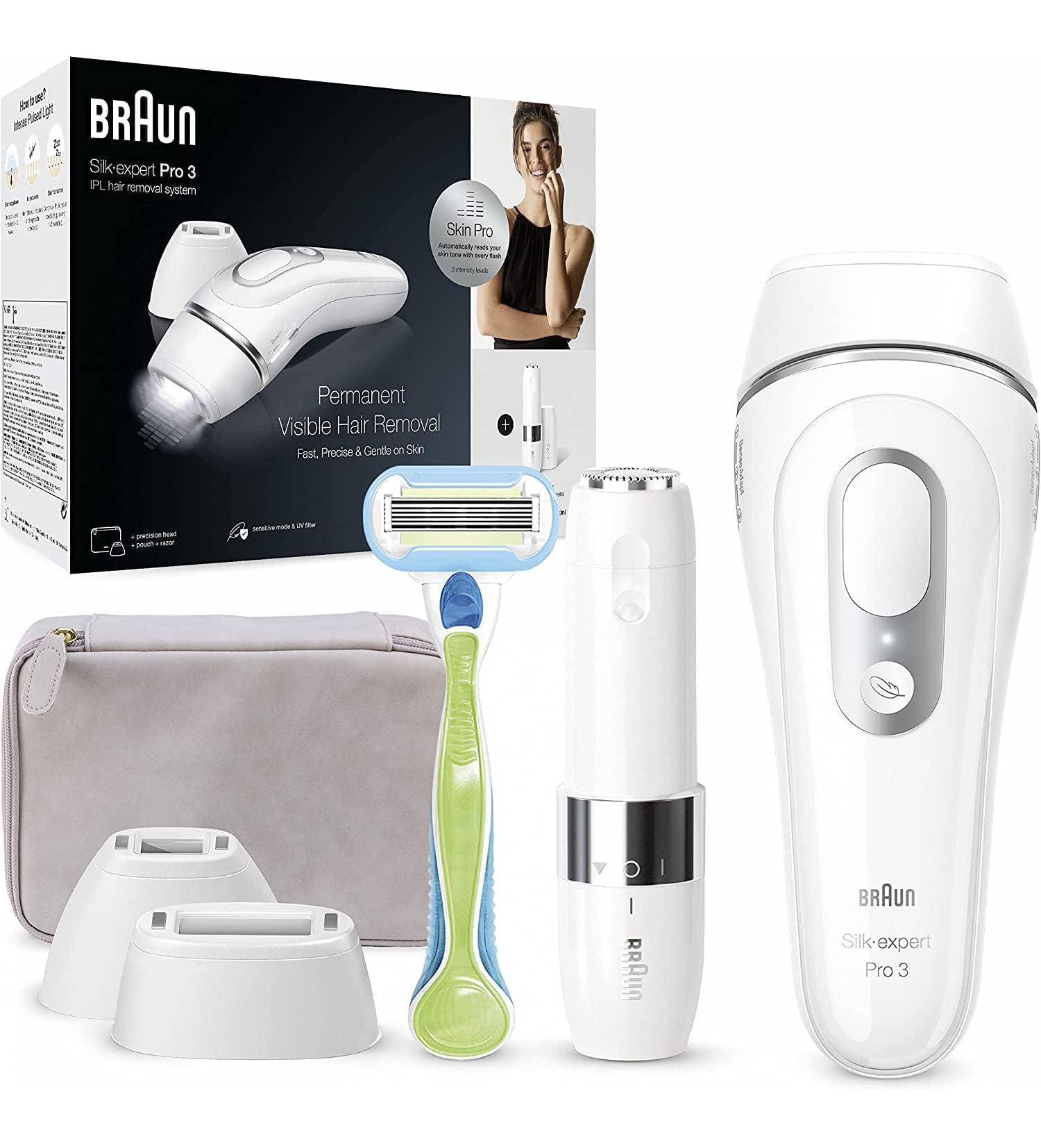 Braun IPL Silk Expert Pro 3 Hair Removal Device for Women - 2 Attachments Effective Face Hair Remover Designed in Germany Alternative to Laser Hair Removal - PL3139 - White/Silver - Buy Online on GoSupps.com