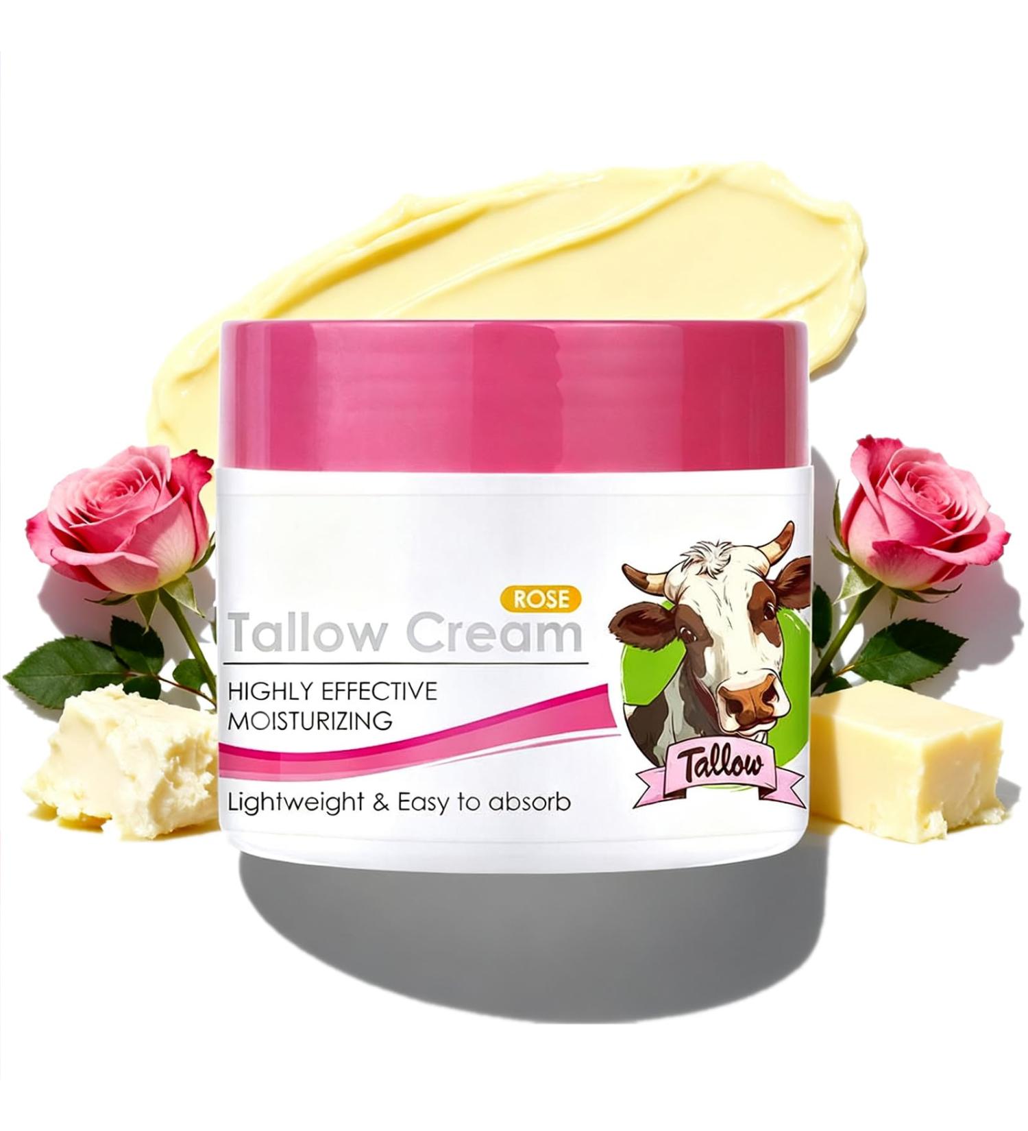 Moisturizing Tallow Cream for Face and Body Rose Deep Hydration Tallow Face Moisturizer with Hyaluronic Acid Nourishing Firming and Long-Lasting Hydration Cream for Soft and Smooth Skin 120ml - Buy Online on GoSupps.com