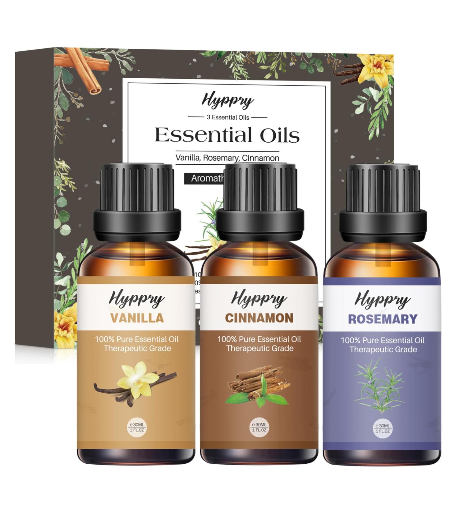 Hyppry 3-Pack Spice Essential Oils for Diffuser - Vanilla, Rosemary, Cinnamon | 100% Pure Natural Aromatherapy Oils for Home, Candle & Soap Making - Buy Online on GoSupps.com