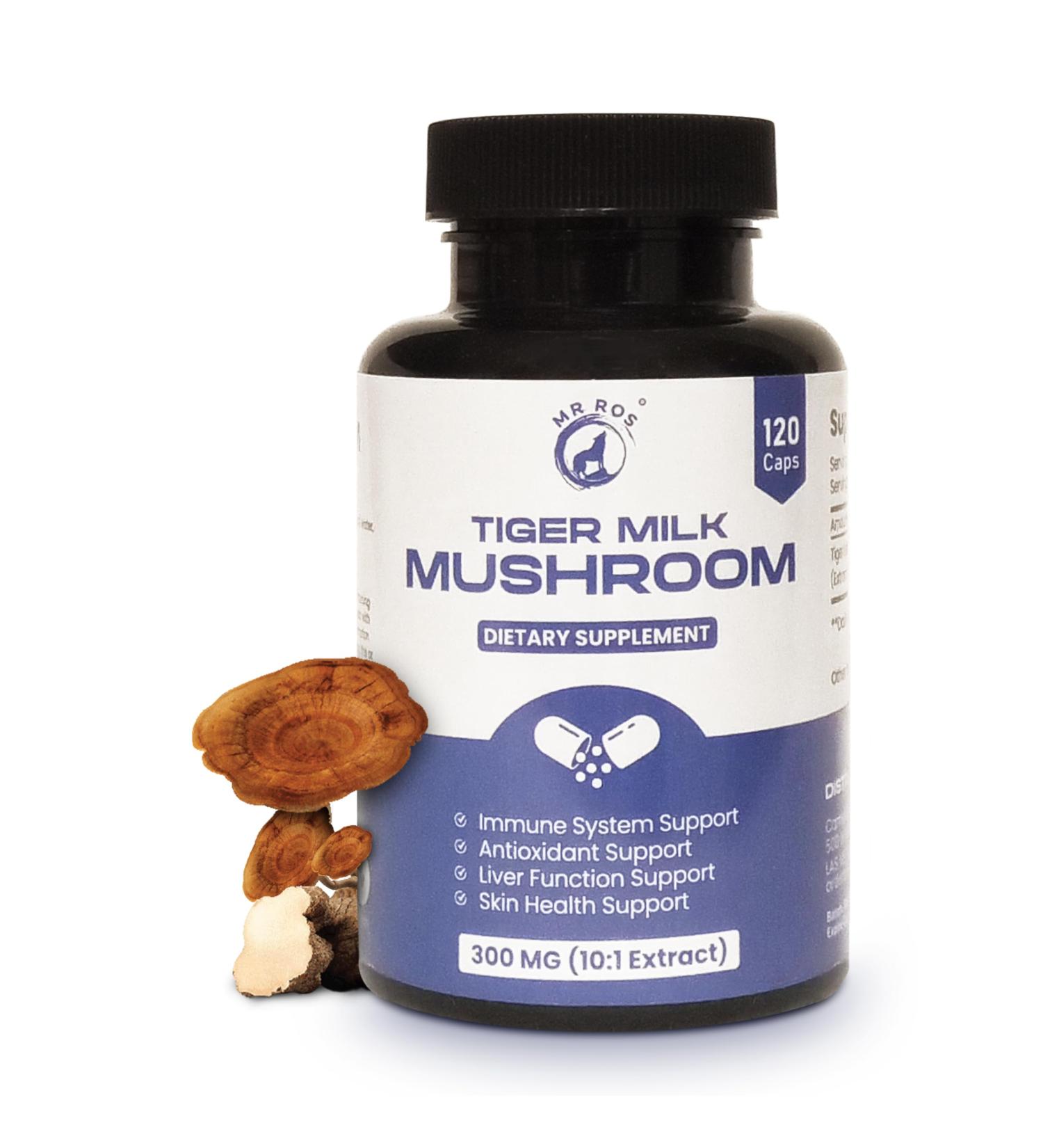 Tiger Milk Mushroom Supplement 10:1 Extract 600mg per Serving (2 Capsules) Immune Lung & Gut Support Vegan Non-GMO Gluten-Free Respiratory Wellness Energy & Focus Lab-Tested 120 Count - Buy Online on GoSupps.com