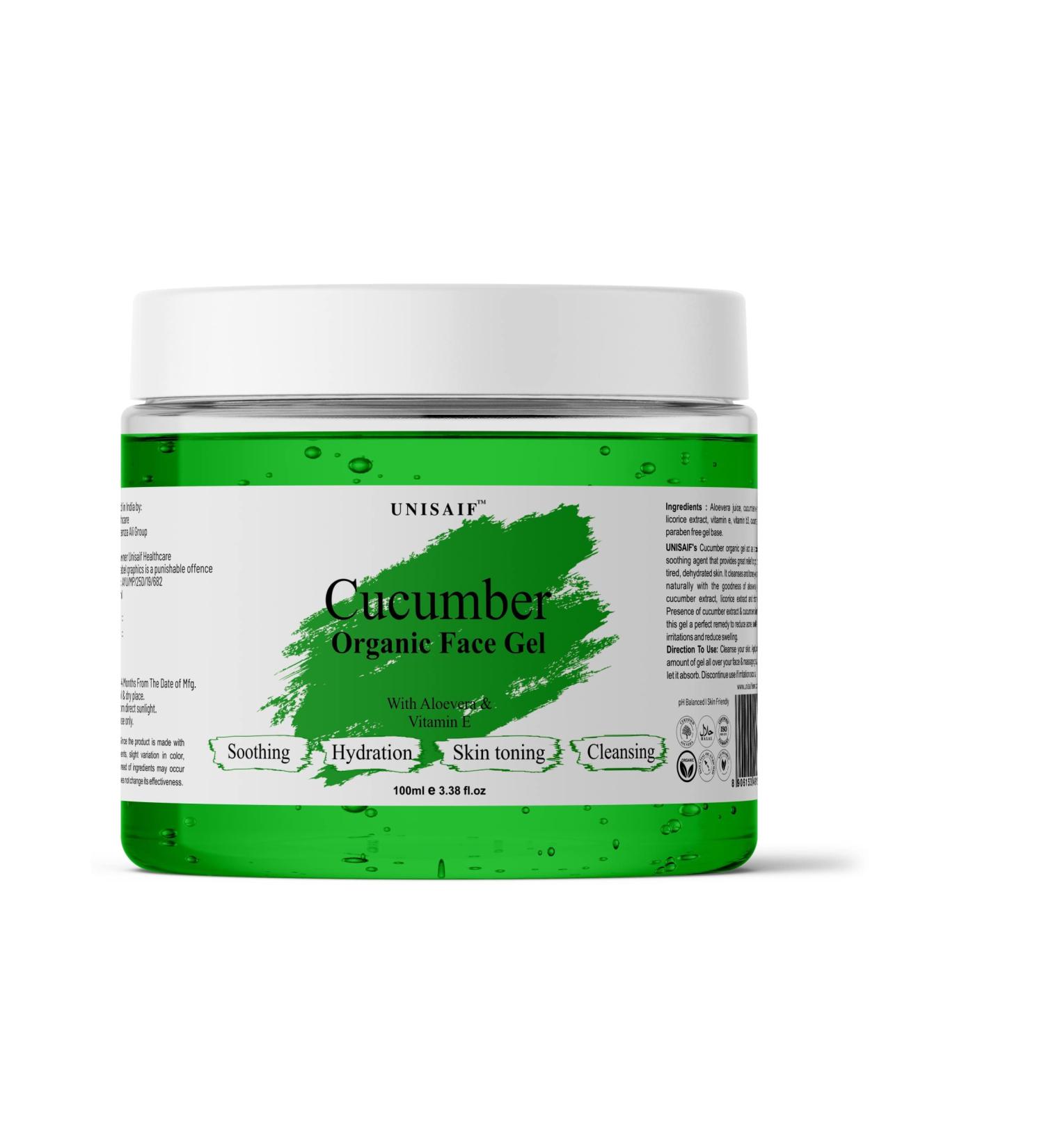 Unisaif Cucumber Organic Facial Gel with Vitamin E 100g