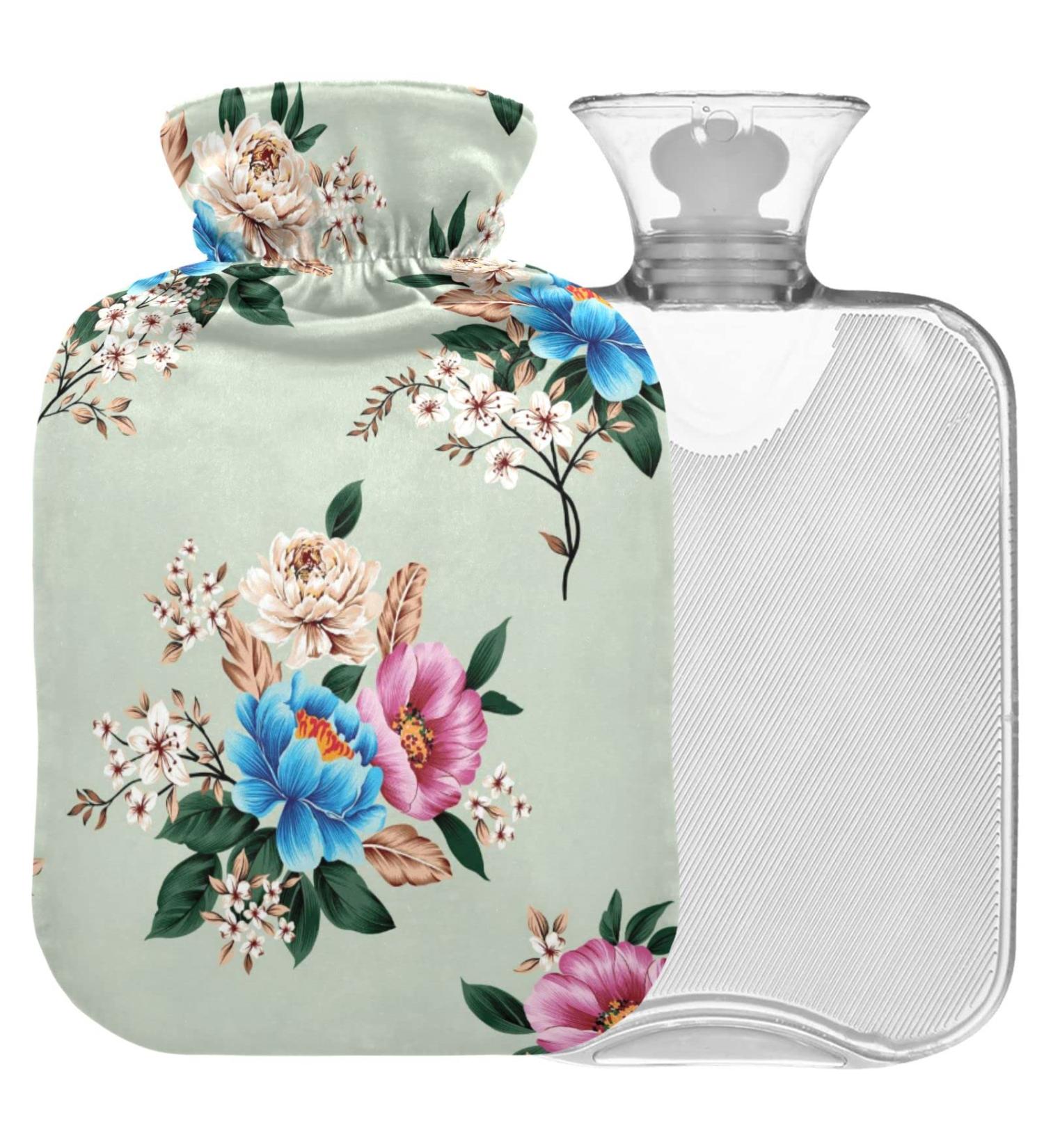 NAANLE Hot Water Bottle with Cover - Blue Pink Floral 1L for Back Pain Relief Hand & Foot Warmer Neck Heat & Cold Therapy - Buy Online on GoSupps.com