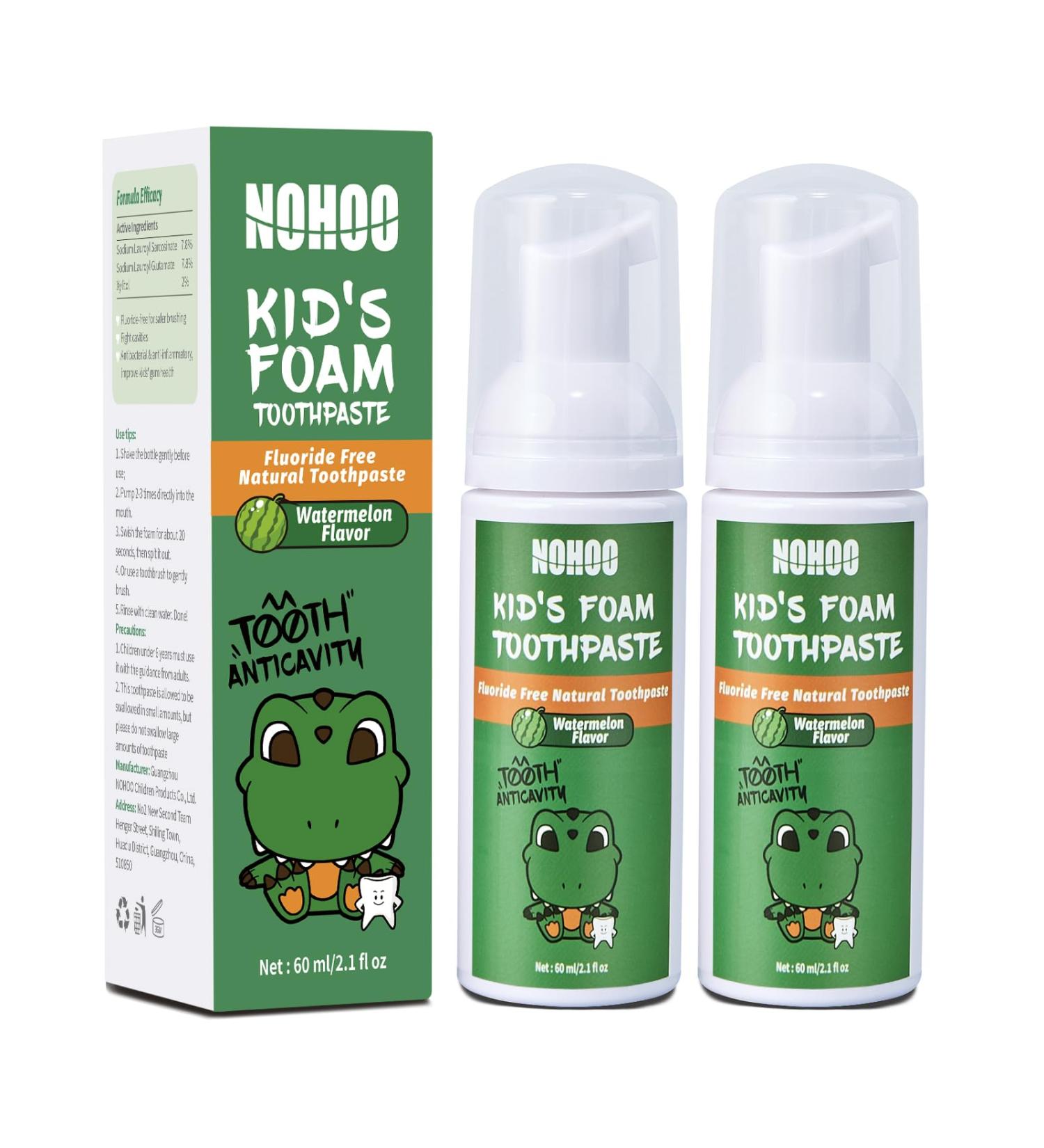 NOHOO Fluoride Free Foam Toothpaste Kids Watermelon Natural Training Toothpaste for Baby Toddler Children Oral Cleaning and Cavity Protection(2 Pack) Watermelon 2.1 Fl Oz (Pack of 2) - Buy Online on GoSupps.com