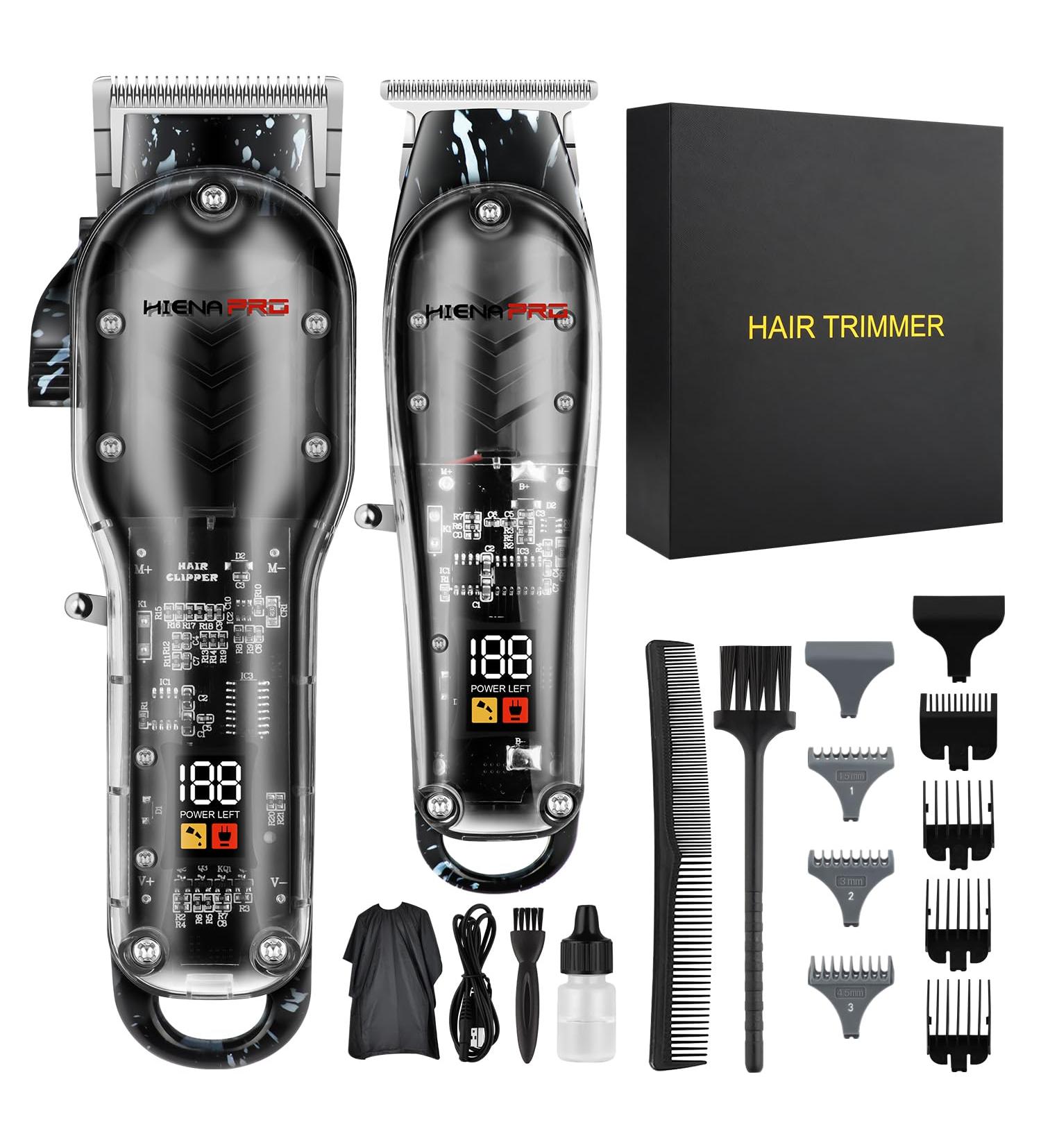 Hiena Pro Hair Clippers Men + T Liners Hair Trimmer Set Barber Cordless Professional Clippers for Hair Cutting with Led Display Gifts for Men Black - Buy Online on GoSupps.com