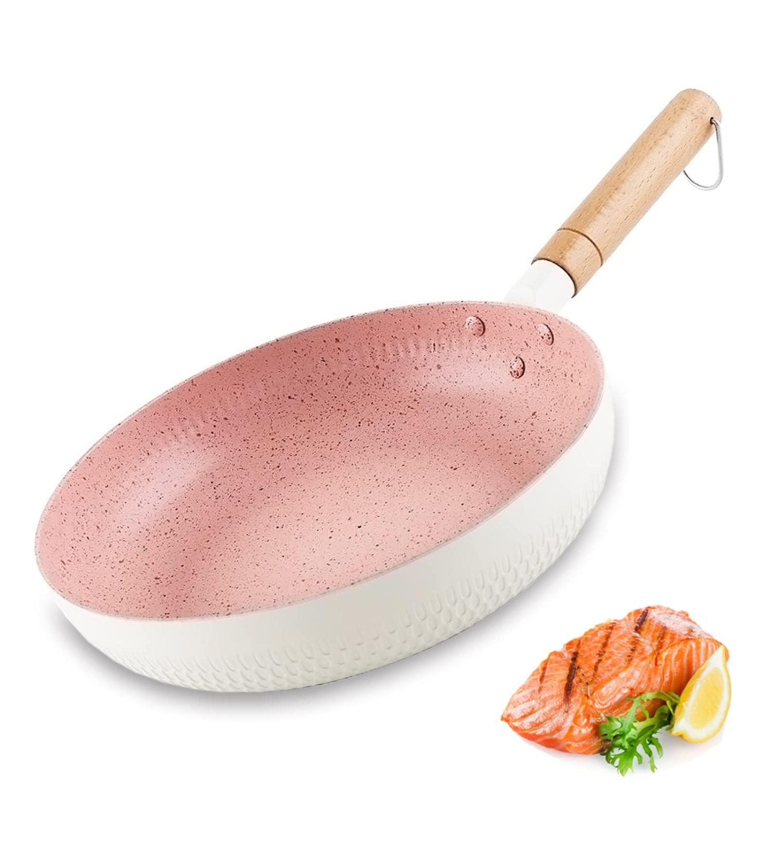 UXIYI Pan Nonstick Frying Pan Household Pancake Pan with Wood Handle Dishwasher Safe Compatible with All Cooktops Pink 9.4in 9.4in Pink - Buy Online on GoSupps.com