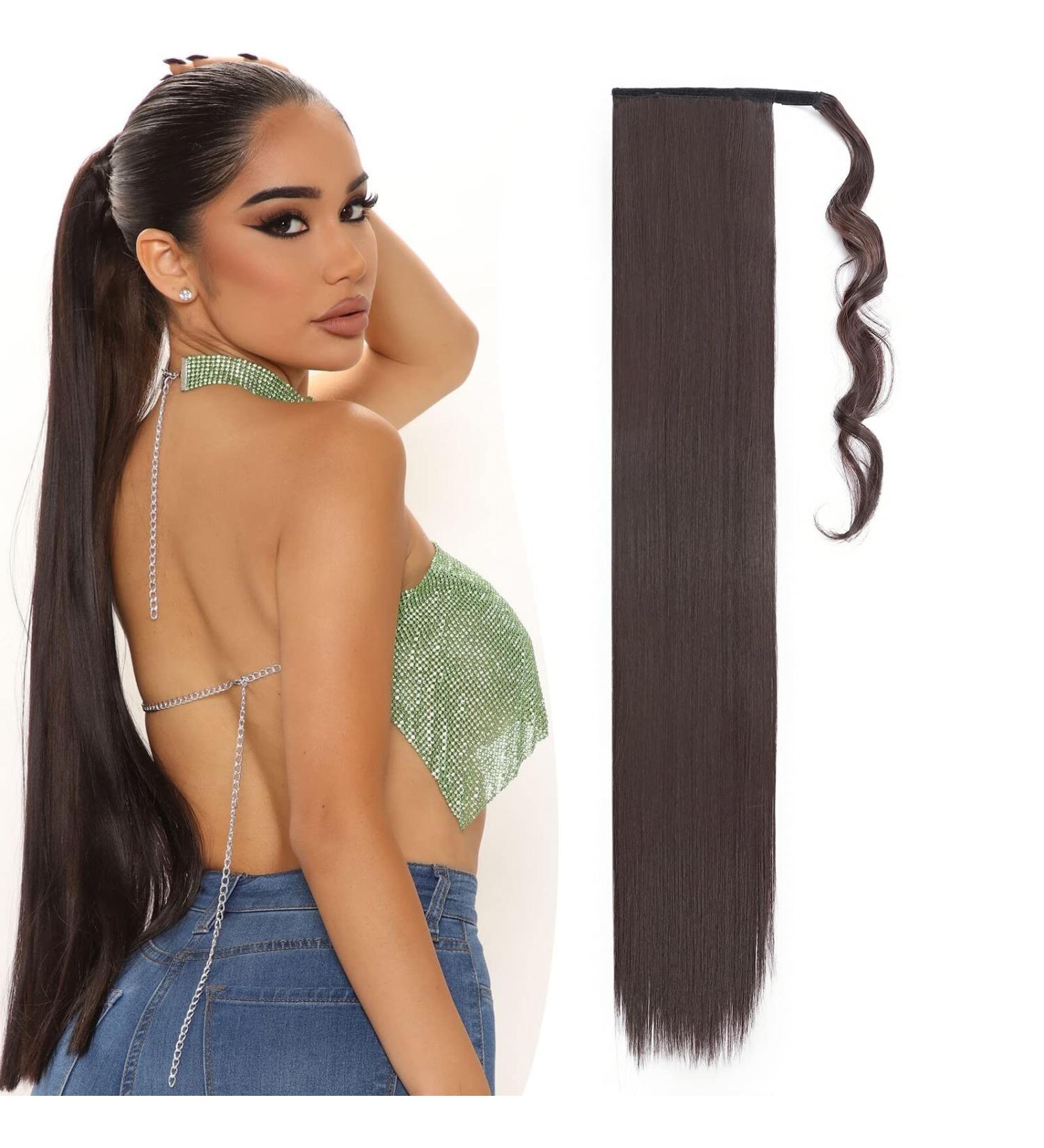 Benehair Ponytail Extension 32 Inches Long Wrap Around Ponytail Hair Extension Straight Synthetic Clip in Hairpiece for Women Medium Brown Medium Brown 32 Inches - Buy Online on GoSupps.com