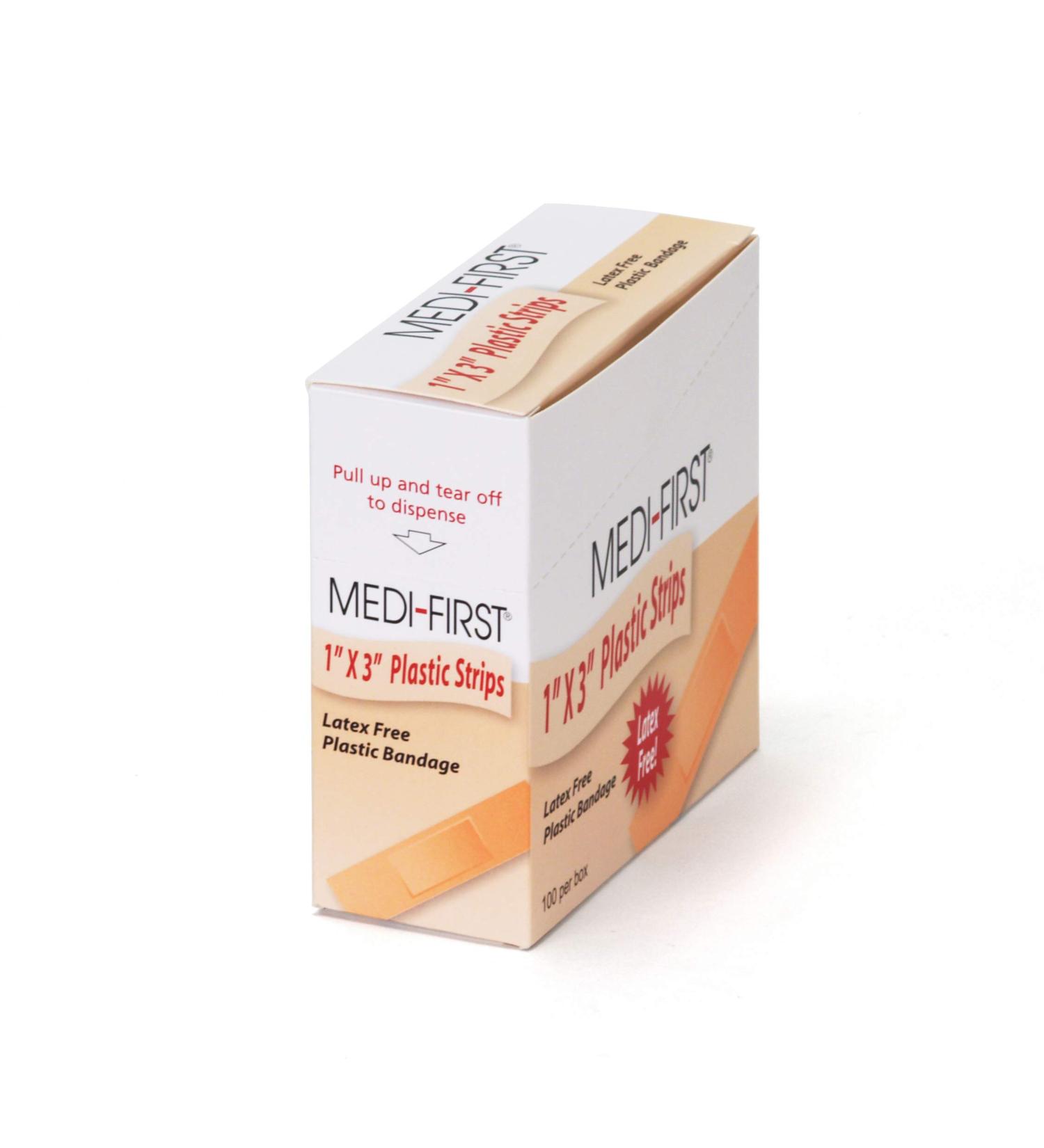 Medi-First 60033 Plastic Strip Bandage 1x3 inch - 100 Count - Buy Online on GoSupps.com