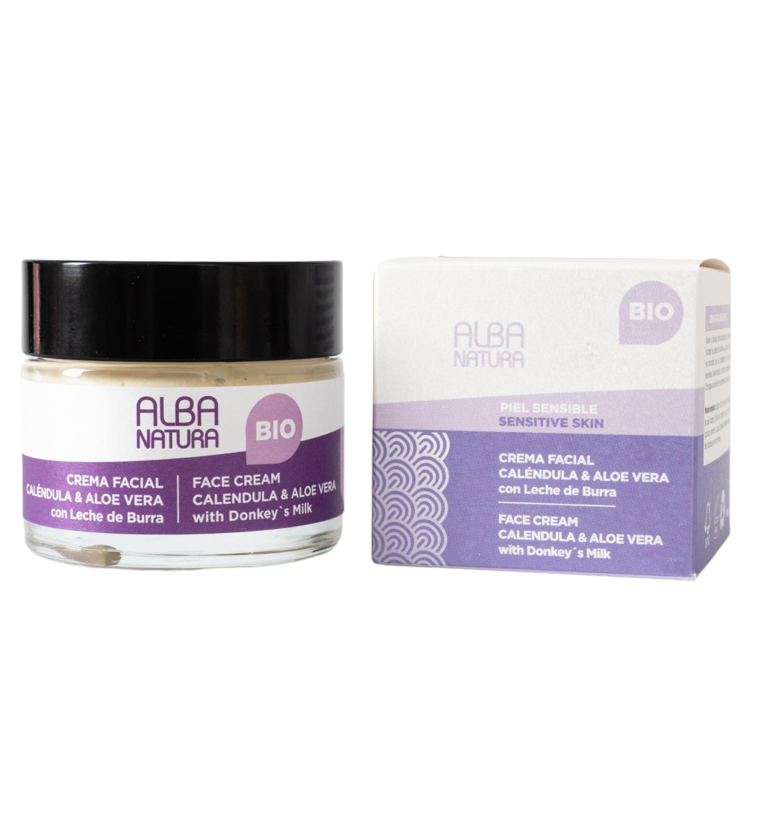  ALBA NATURA Alba Natura - Face cream for sensitive skin - Soothing and moisturizing face cream - Base of jojoba oil aloe vera and donkey milk - 50 ml glass jar - Buy Online on GoSupps.com