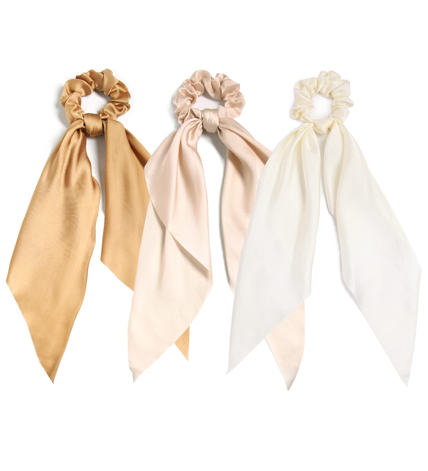 3PCS Satin Hair Scarf Scrunchies Set - Knotted Bow Hair Ties Elastic Bands - Red Ponytail Holder for Women and Girls - Buy Online on GoSupps.com
