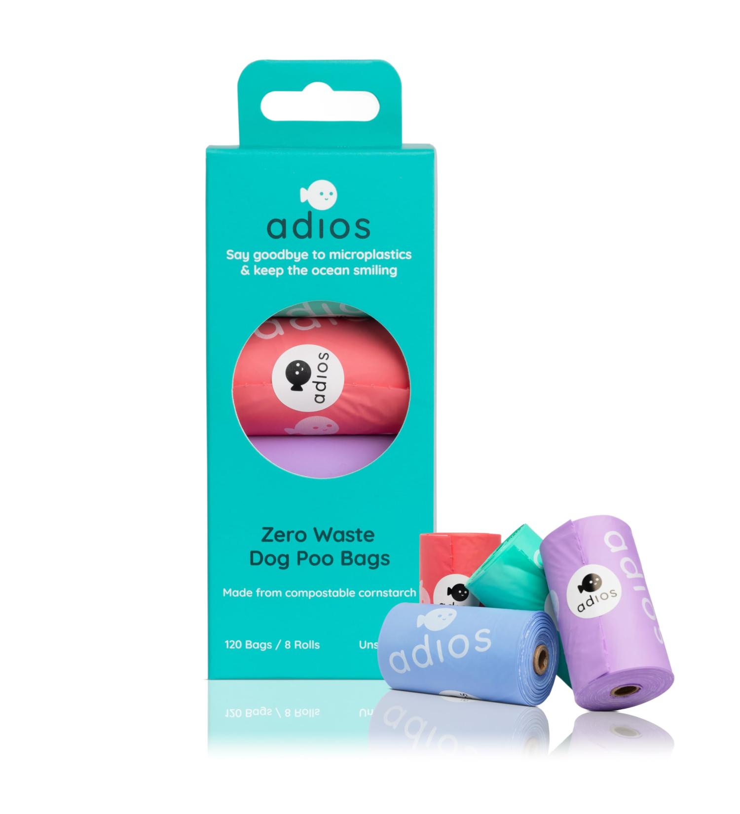 Adios Plastic Biodegradable Dog Poop Bags - Extra Thick Compostable Dog Poo Bags Made from Highest Rated EN13432 Certified Cornstarch | Leak Proof Dog Waste Bags in Rainbow Colour | 8 Rolls 120 Bags Rainbow 15 count (Pack of 8) - Buy Online on GoSupps.com