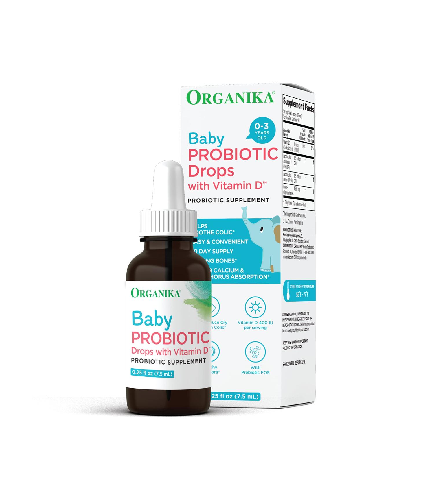 Organika Baby Probiotic Drops with Vitamin D | Soothe Colic, Reduce Fussing, Aid in Growth & Development | 7.5 ml - Buy Online on GoSupps.com
