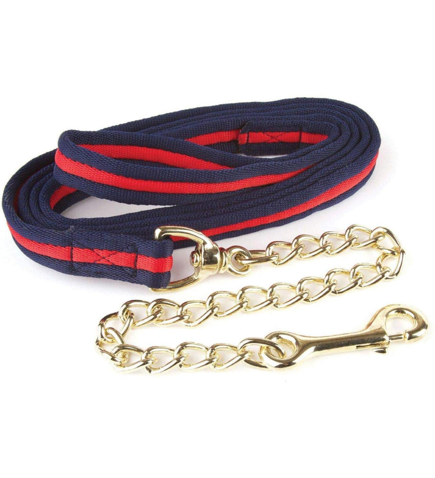 Hy Soft Webbing Lead Rein with Chain - Navy/Red - 2m - Buy Online on GoSupps.com
