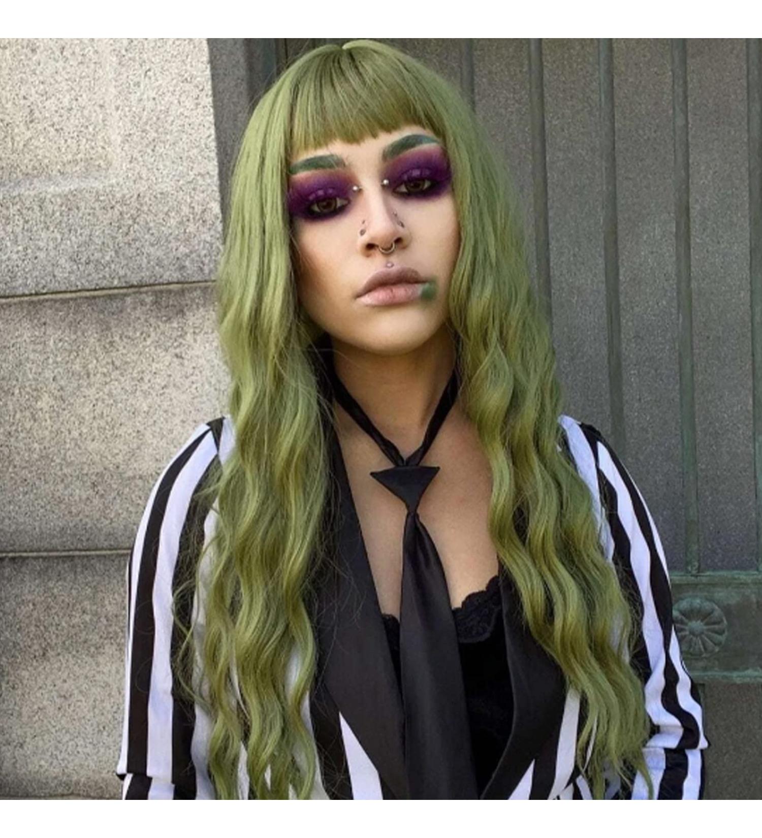 Andromeda Green 26 Inch Wig with Bangs | Long Wavy Heat Resistant Synthetic Wig for Women | Halloween Costume Cosplay Wig - Buy Online on GoSupps.com