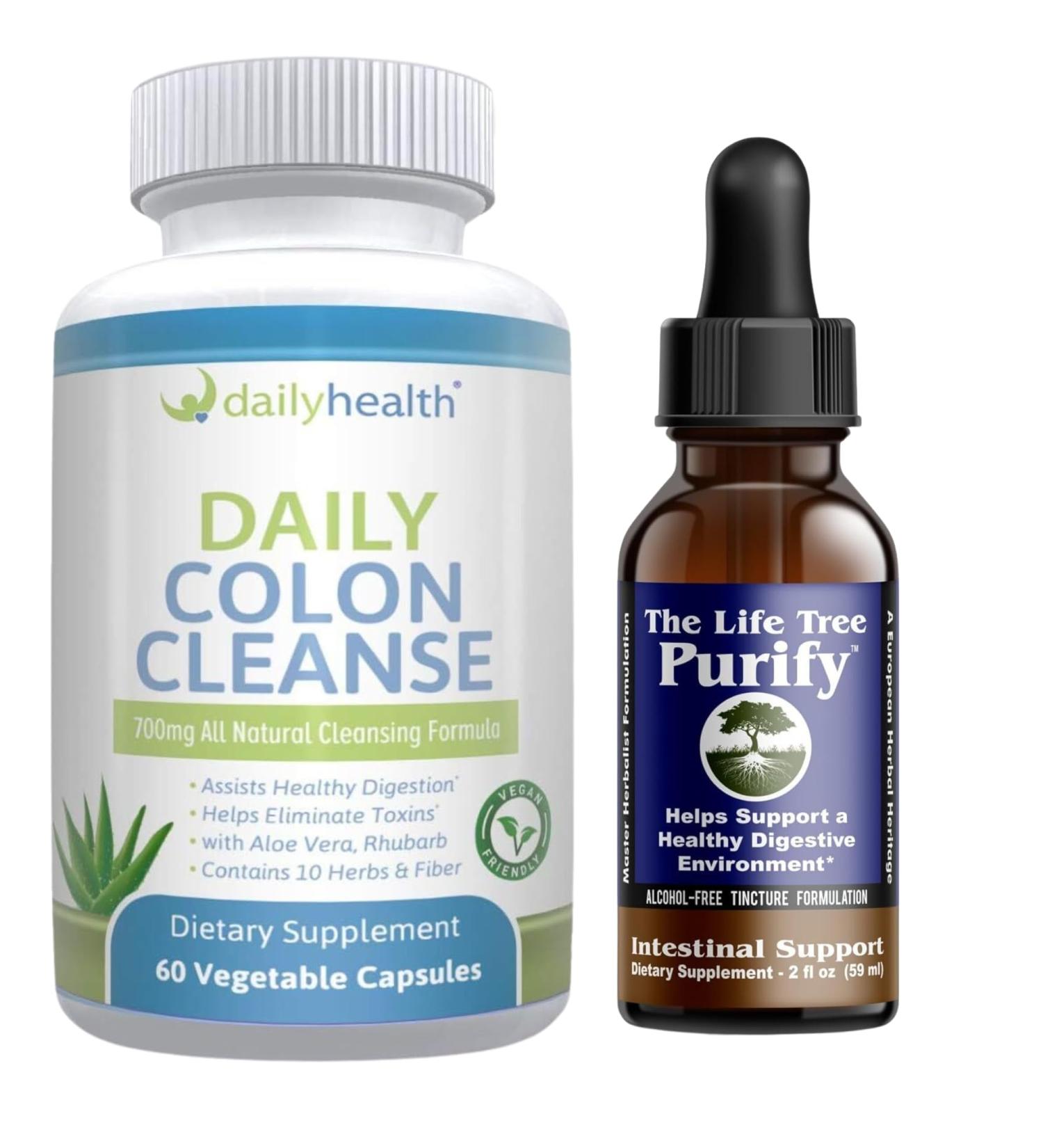Life Tree Purify Intestinal Support Plus Daily Colon Cleanse Detoxify Kit 60 Capsules with 2 fl oz Tincture Formulation - Lactobacillus acidophillus - Natural Herbal for Digestive Health - Buy Online on GoSupps.com