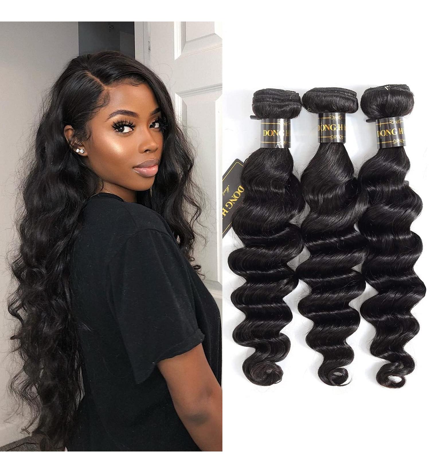 DONG H Loose Deep Wave Peruvian Virgin Human Hair Bundles - Natural Color Wet and Wavy Hair Extensions | 3 Bundles (16, 18, 20) - Buy Online on GoSupps.com