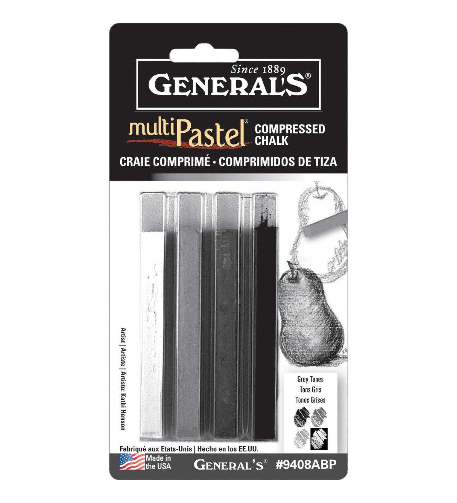 General Pencil Multi Pastel Compressed Chalk Sticks 4/Pkg-Grey Tones