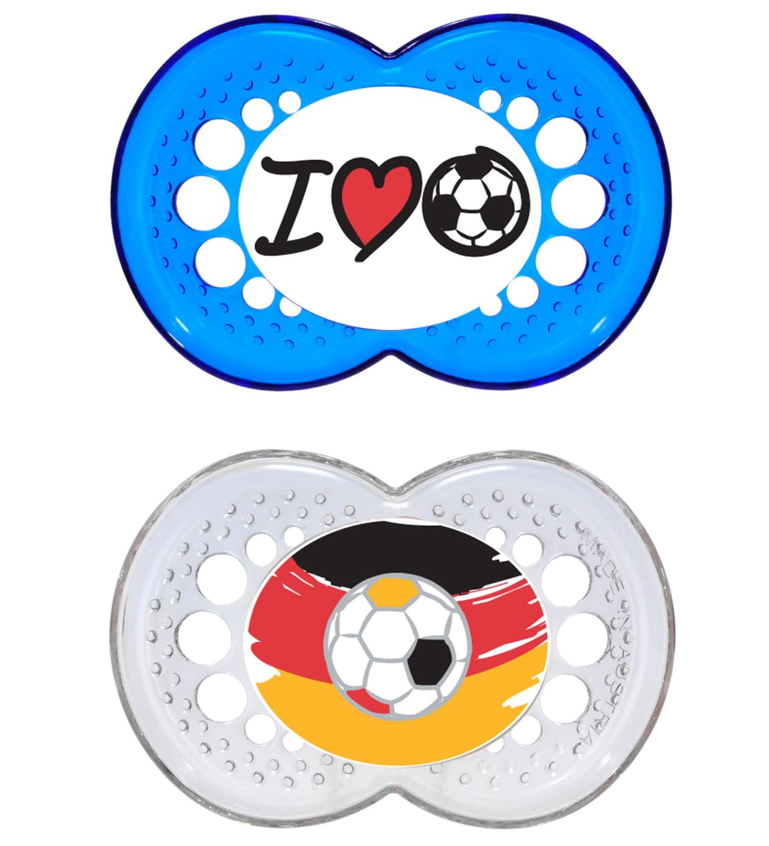 MAM Original Silicone Pacifier Set - Football Collection | Tooth-Friendly Baby Pacifiers (6-16 Months) with Box | Skinsoft Silicone Blue - Buy Online on GoSupps.com