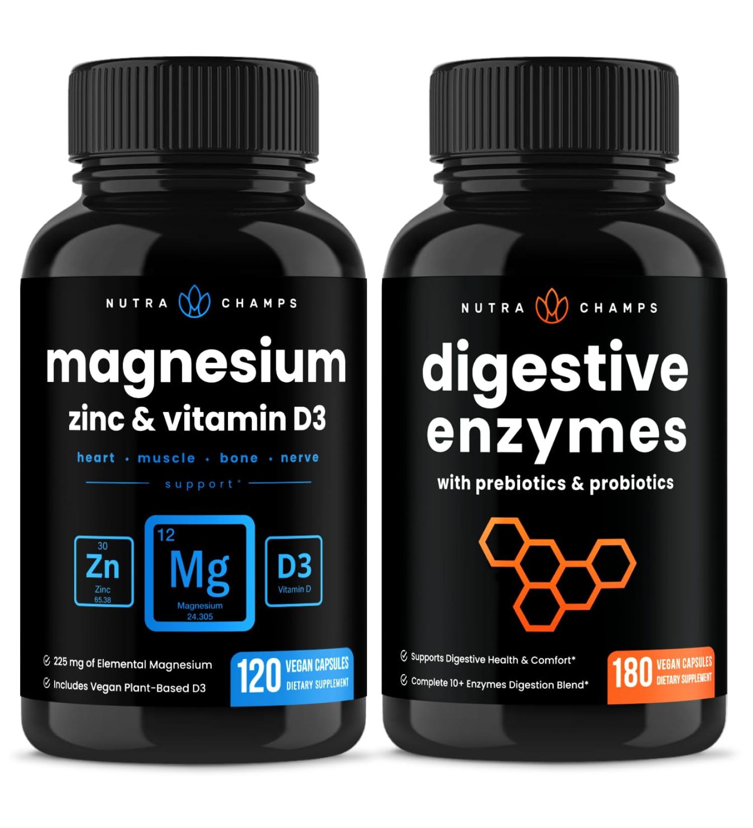 NutraChamps Magnesium Zinc & Vitamin D3 Capsules and Digestive Enzymes Capsules 2 Pack Bundle - Buy Online on GoSupps.com