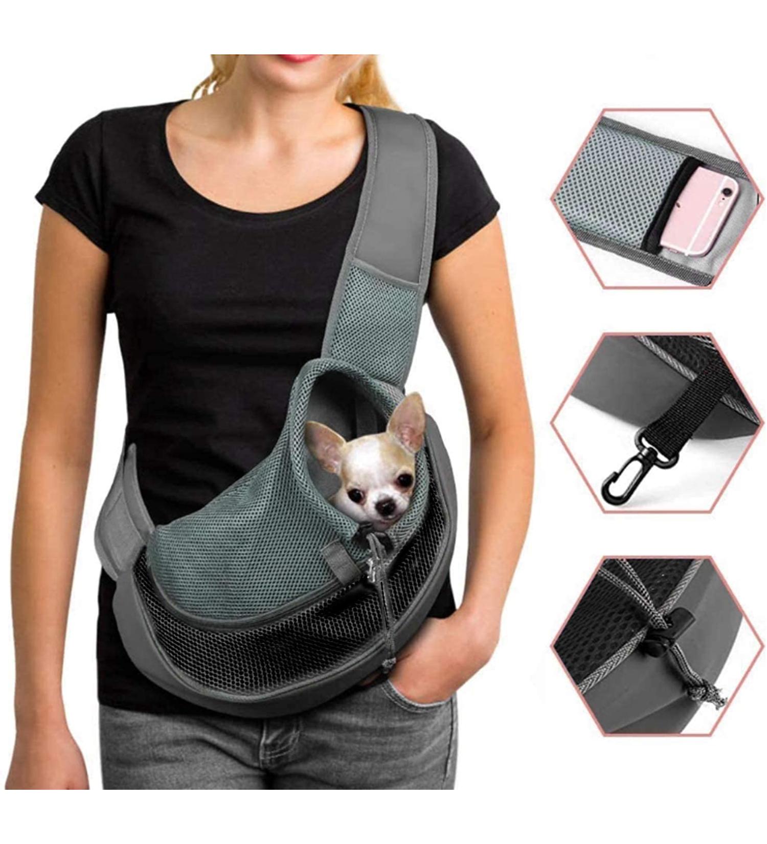 Pet Carrier Sling Breathable Mesh Hand Free Shoulder Tote Bag for Dog Cat Puppy Doggy Small Animals Below 10lb Adjustable Padded Shoulder Strap with Front Pocket Dog Carry for Outdoor Walking Travel Grey - Buy Online on GoSupps.com
