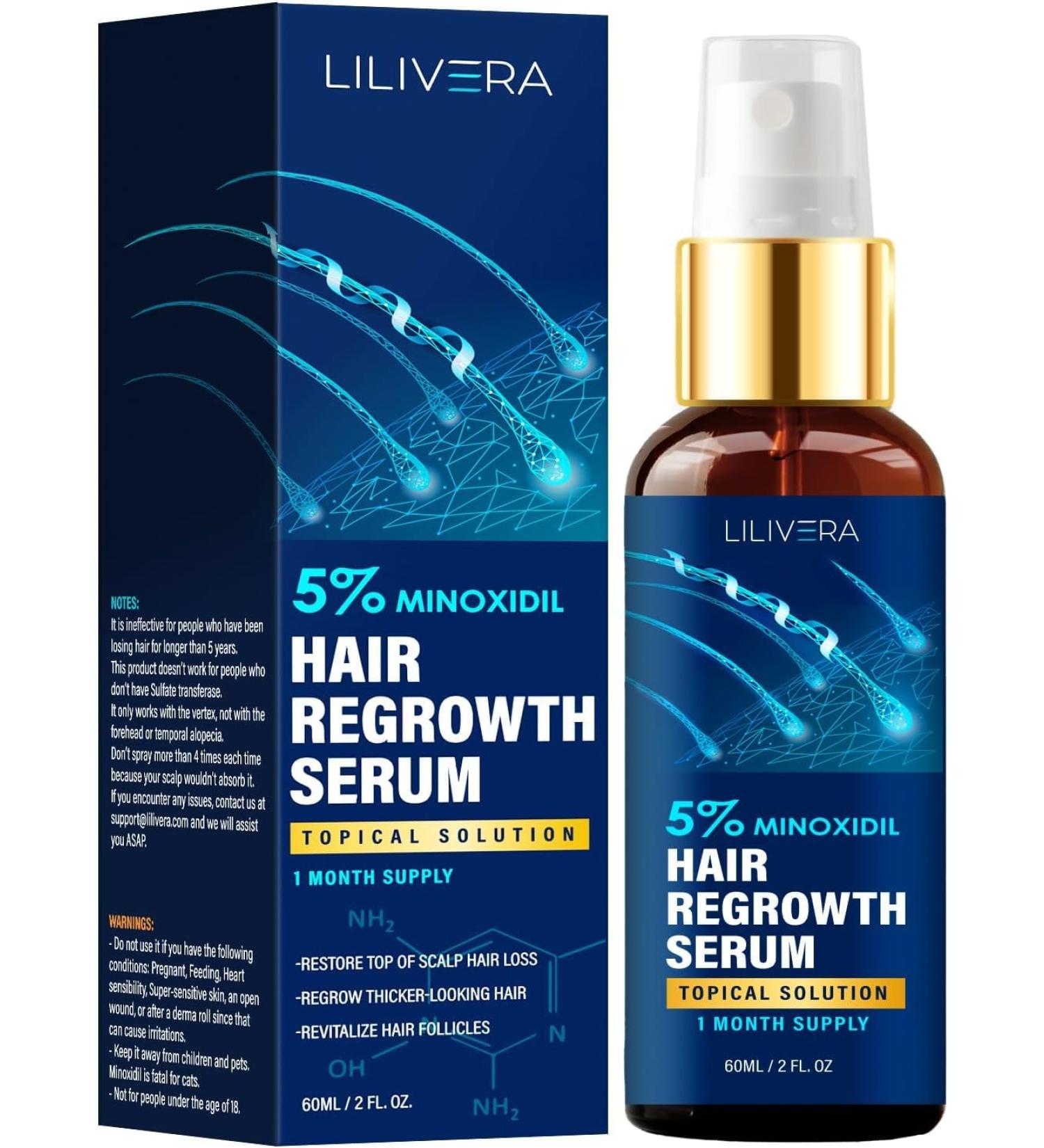 5% Minoxidil Hair Growth Serum for Men & Women - 60mL Spray for Hair & Beard Regrowth - Effective Hair Loss Treatment - 1 Month Supply - Buy Online on GoSupps.com