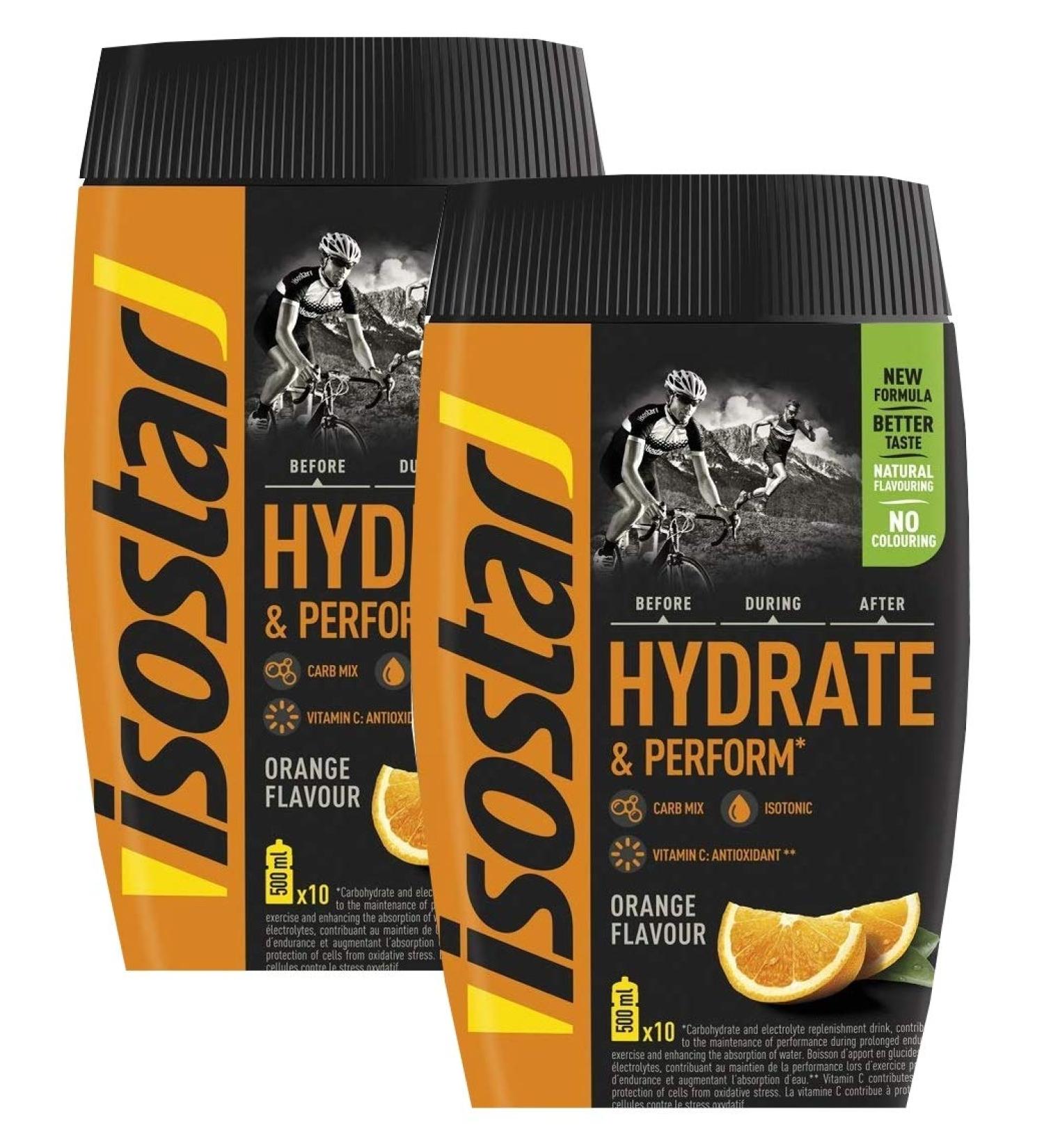 Isostar Hydrate & Perform Iso Drink - 400g Isotonic Drink Powder - Electrolyte Powder to Support Sports Performance - Orange (2x400g) - Buy Online on GoSupps.com
