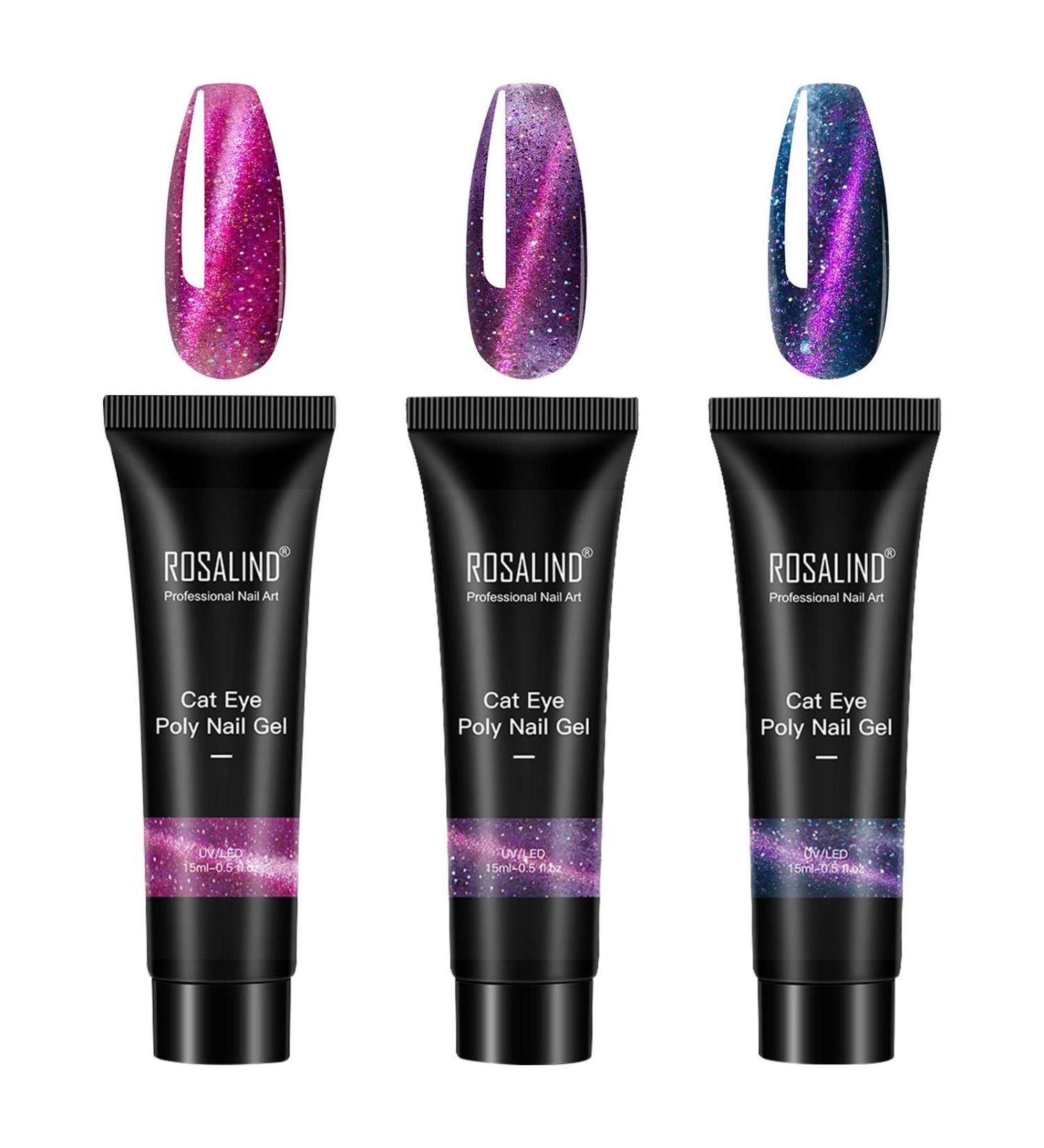 Poly Nail Gel Set - 3 Colors 15ml | Glitter & Cat Eye Nail Extension Gel for French Art Design | DIY Beginner Kit - Buy Online on GoSupps.com