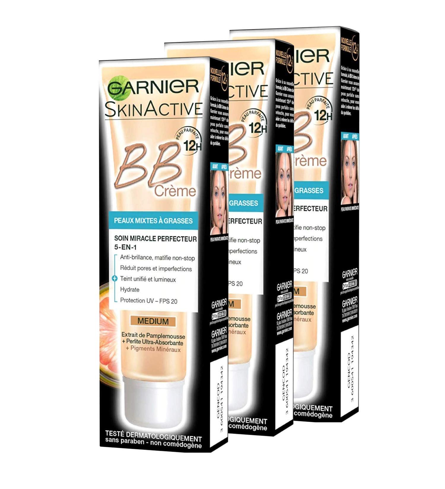 Garnier Skinactive BB Cream Oily and Combination Skin Medium 3 x 50ml 40 ml (pack of 3) medium