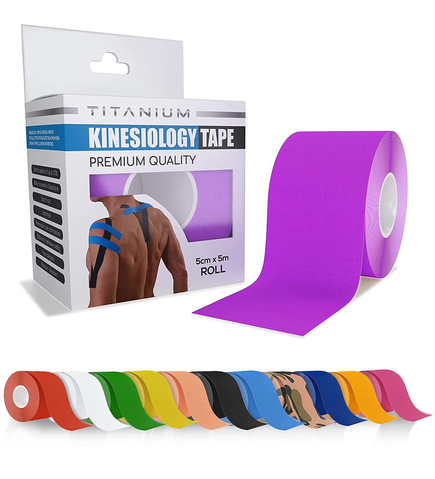 Titanium Sports Kinesiology Tape - 5m Elastic Water Resistant Tape for Support & Recovery - Purple - Buy Online on GoSupps.com
