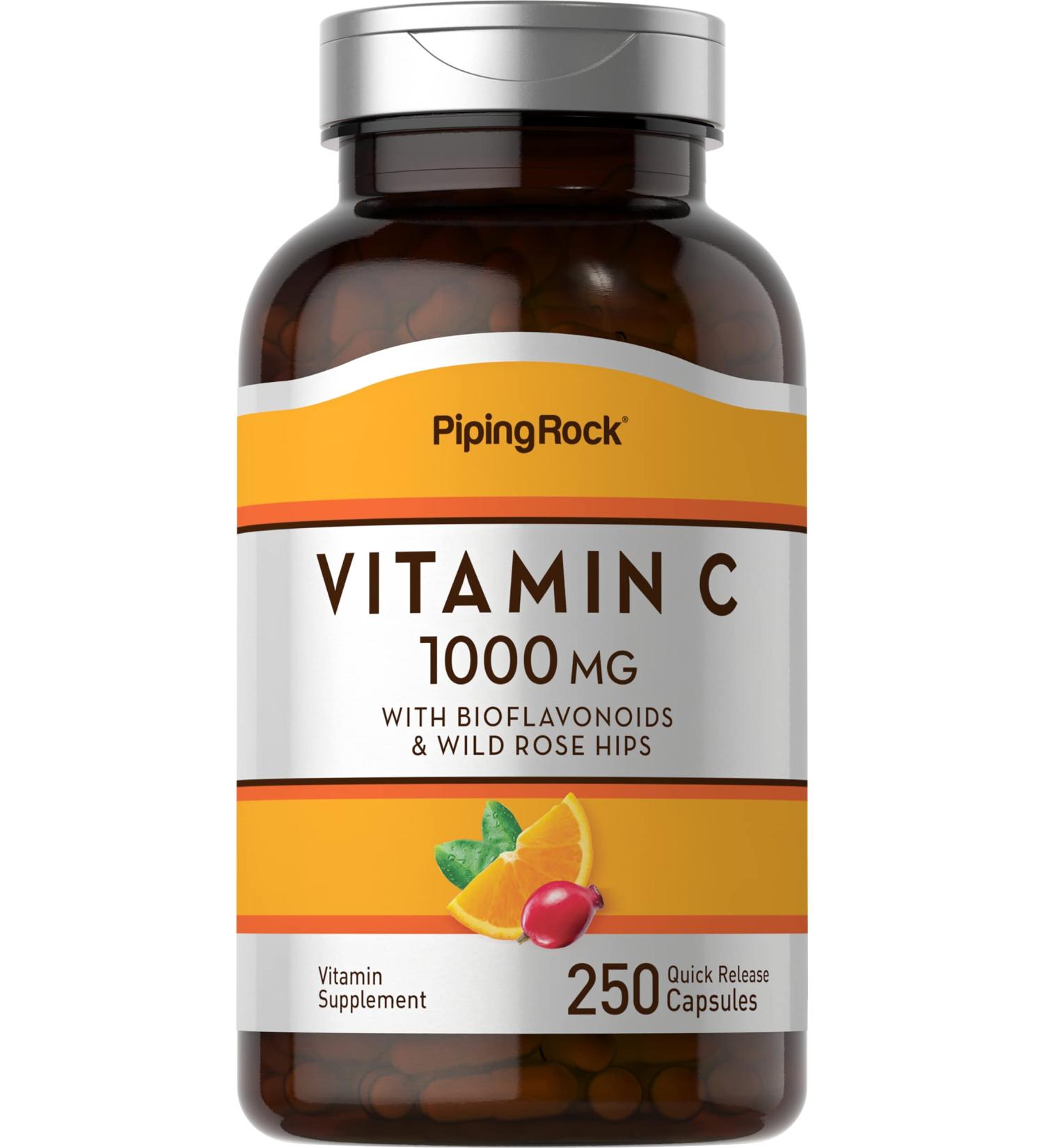 Piping Rock Vitamin C 1000mg | 250 Capsules | with Bioflavonoids and Rose Hips | Supplement for Women and Men | Non-GMO Gluten Free - Buy Online on GoSupps.com
