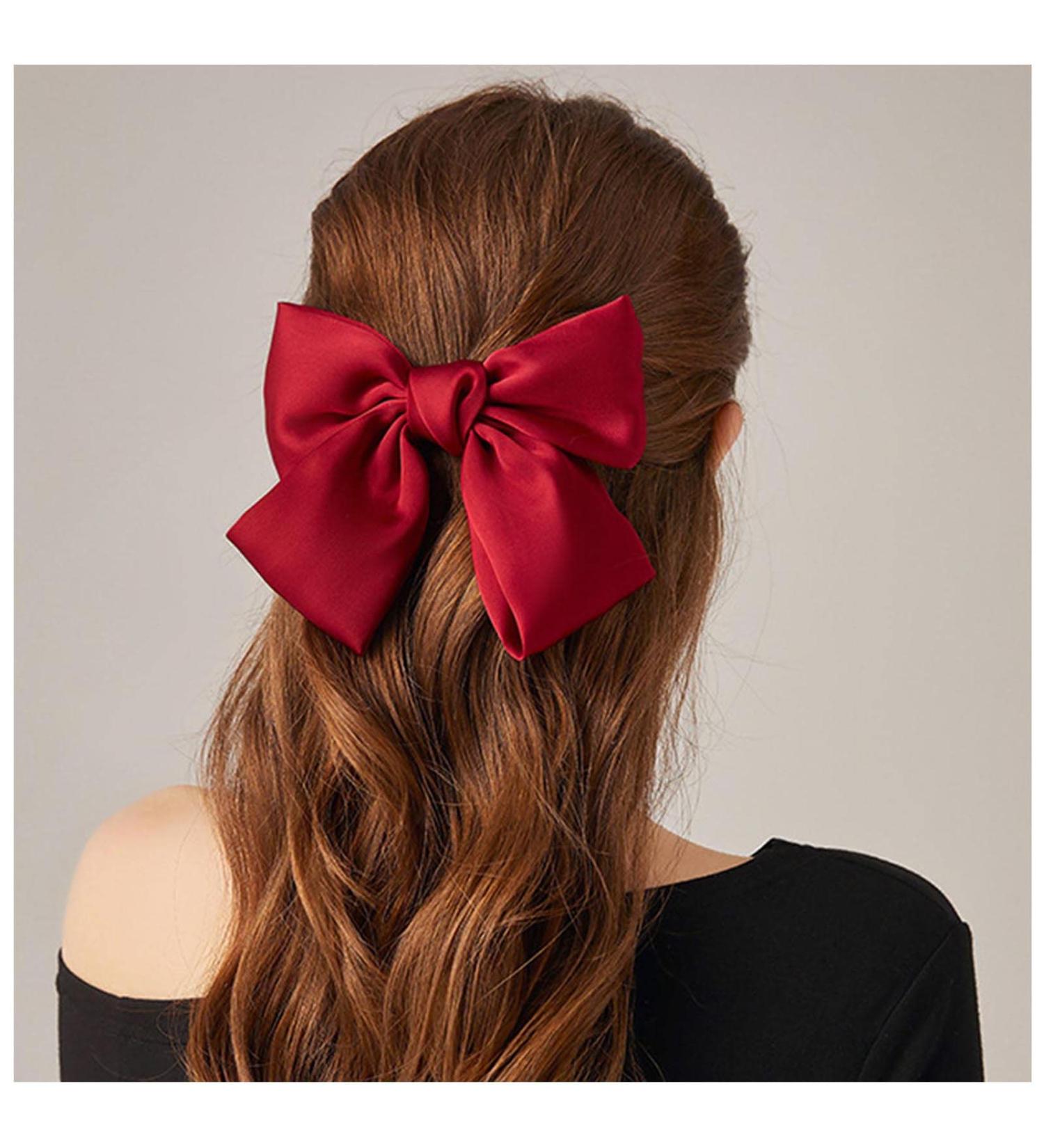 Andelaisi Vintage Red Satin Bow Hair Clip Barrette - Retro Bowknot Accessory for Women and Girls - Buy Online on GoSupps.com