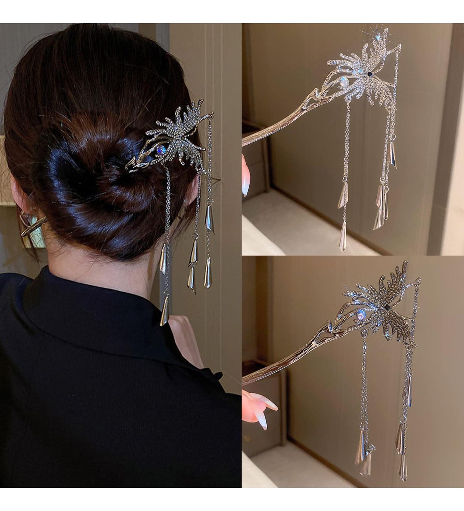 Retro Butterfly Hair Stick Set - Metal Tassel Chopsticks Hair Clips for Women and Girls - Buy Online on GoSupps.com