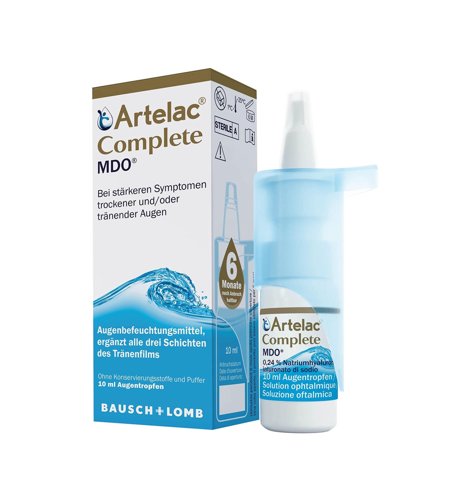 Artelac Complete MDO Eye Drops - Hydrating Solution for Dry Eyes with Lipids Hyaluronic Acid & Carbomer - 10ml Pump - Buy Online on GoSupps.com