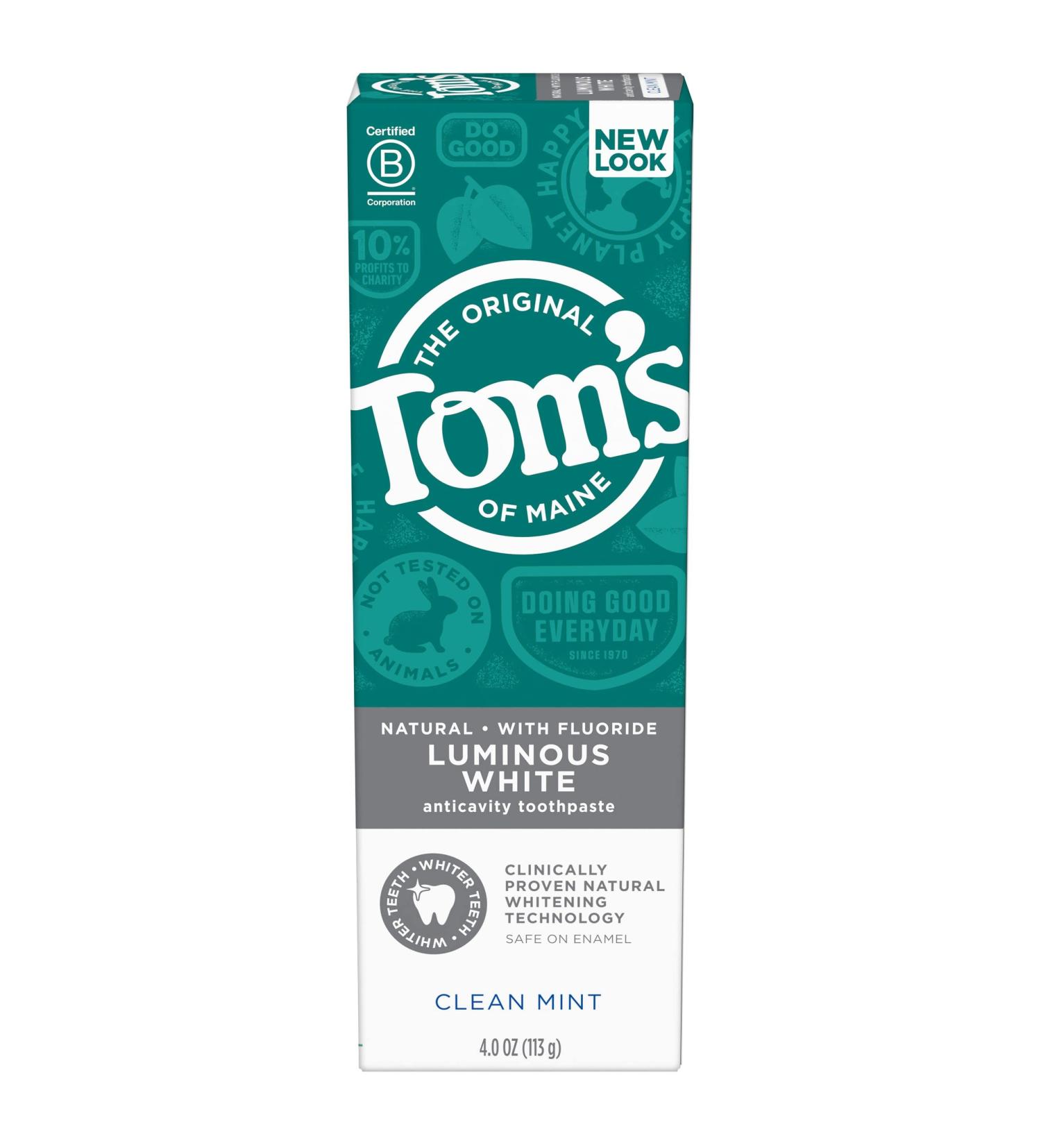 Tom's of Maine Natural Luminous White Toothpaste with Fluoride - Clean Mint, 4.7 oz - Buy Online on GoSupps.com