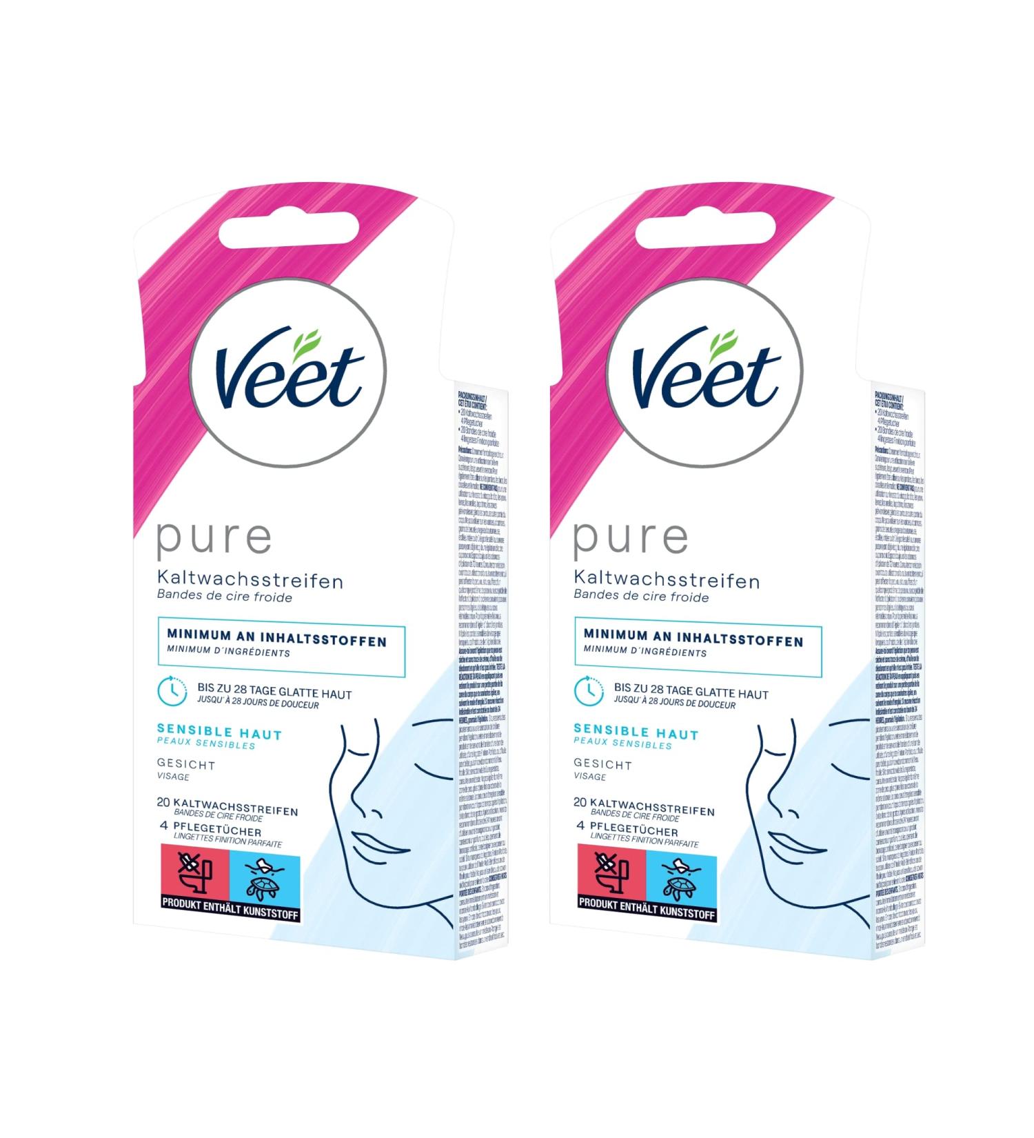Veet Easy Gel Cold Wax Strips for Normal Skin - 28 Days of Smooth Skin - 20 Double Strips | Gentle Face Application - Buy Online on GoSupps.com