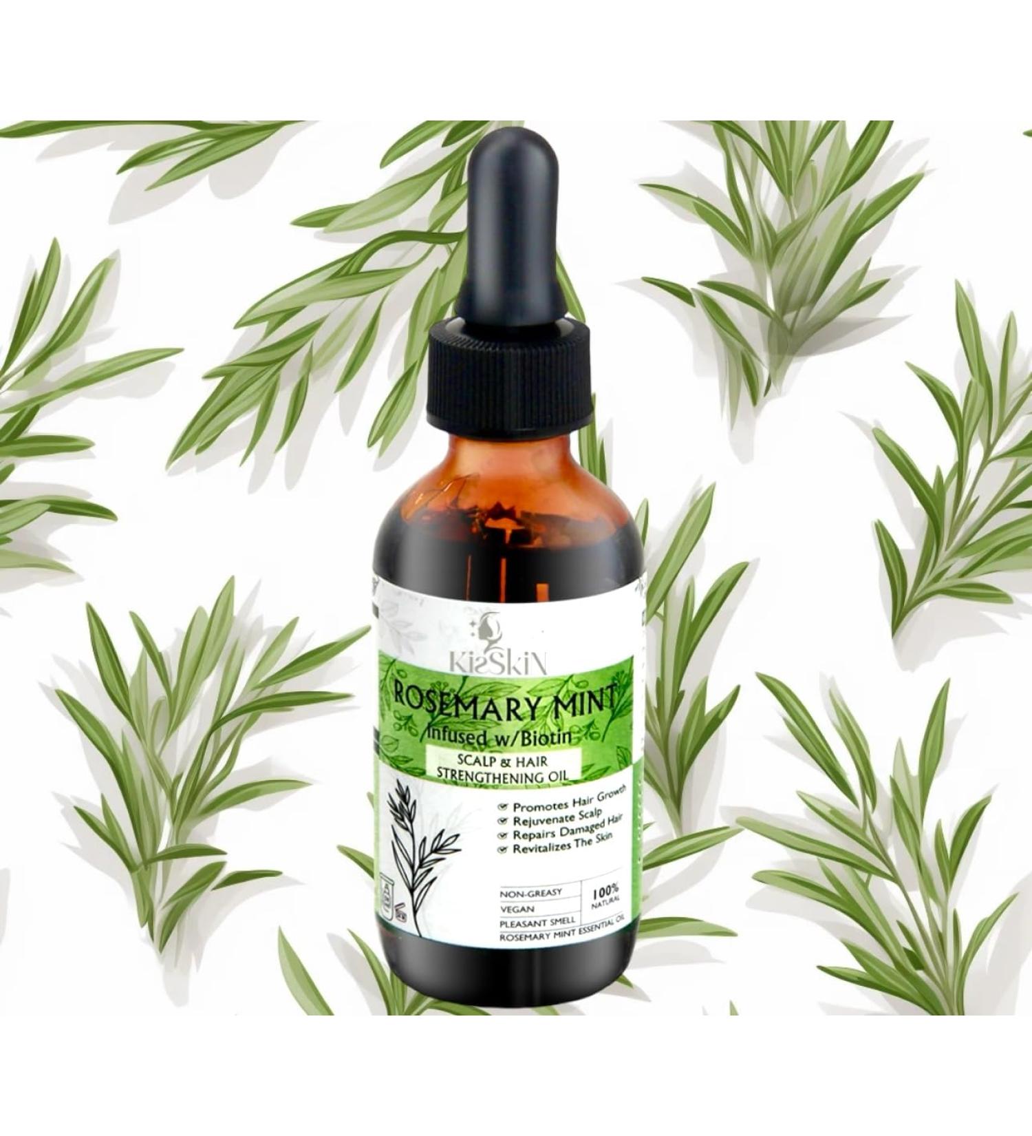 Organic Rosemary Mint Scalp & Hair Strengthening Oil - Kisskin | Nourishing Castor Olive & Coconut Blends with Biotin - 2oz for Daily Use - Buy Online on GoSupps.com