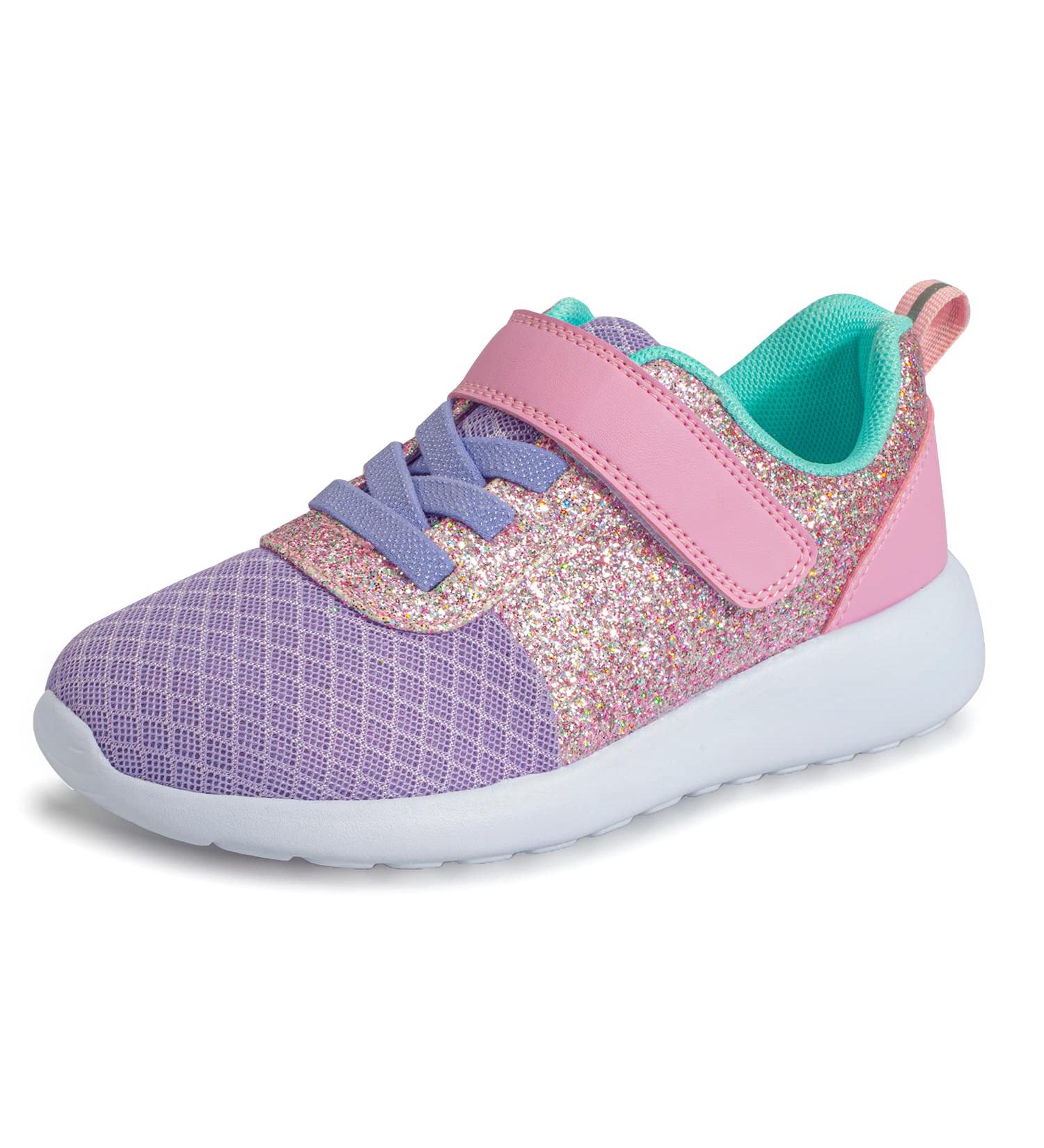 Girls Glitter Sneakers - Comfortable Sports Shoes for Kids | Velcro Fastener | 23 EU Violet Pink - Buy Online on GoSupps.com