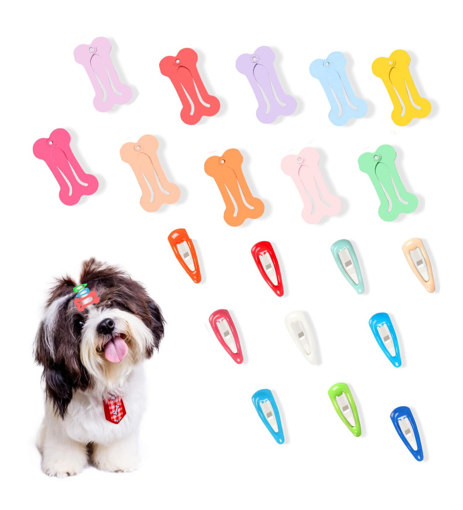 Yaodhaod 20 Pcs Cute Multi-Colored Dog Hair Accessories - Small Bone & Water Drop Hairpins for Dogs Cats & Pets - Buy Online on GoSupps.com