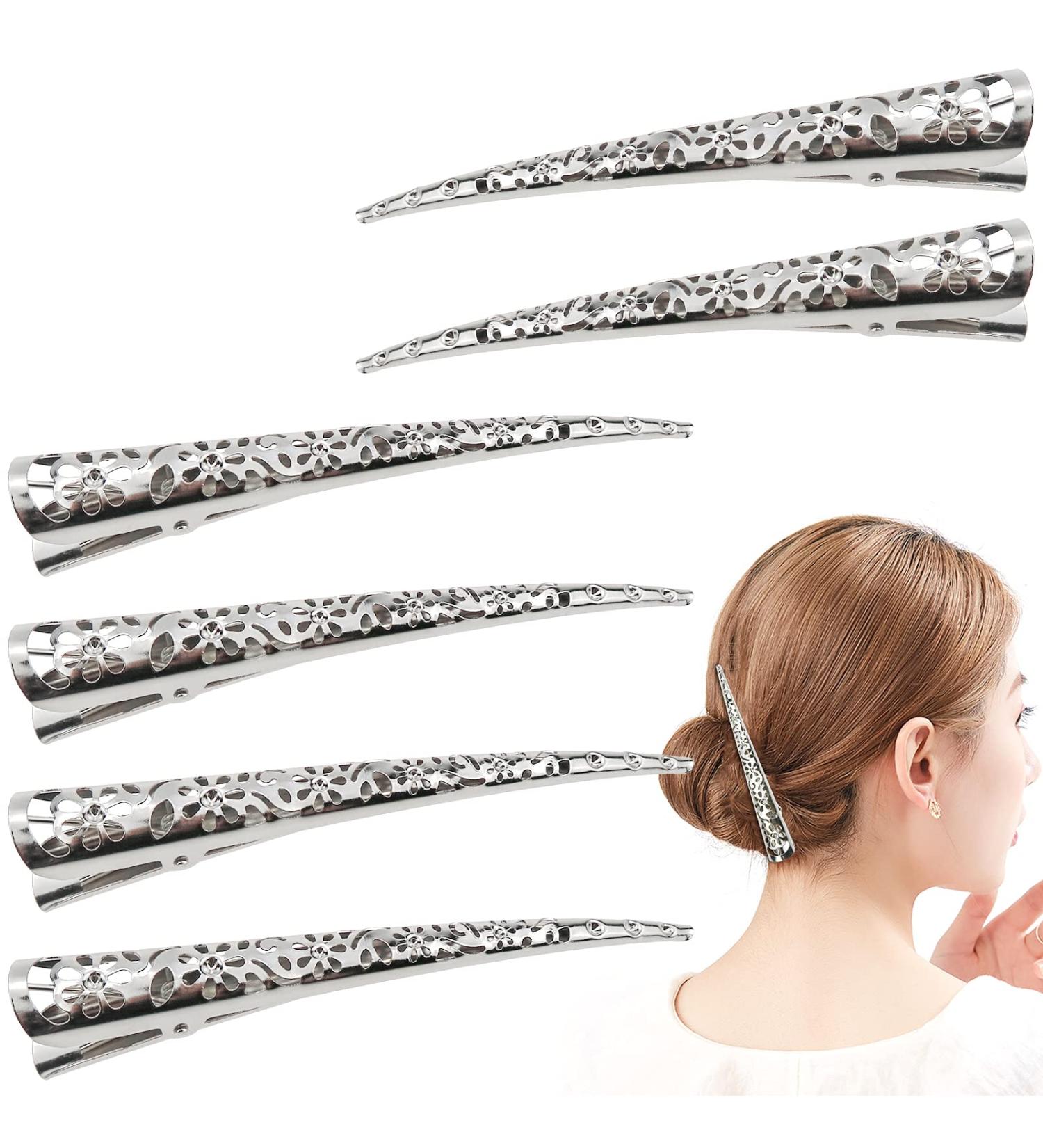 DonLeeving Duckbill Hair Clips - 6pcs Hollow Metal Non-Slip Alligator Clips (Silver Tone) for Effortless Styling - Buy Online on GoSupps.com