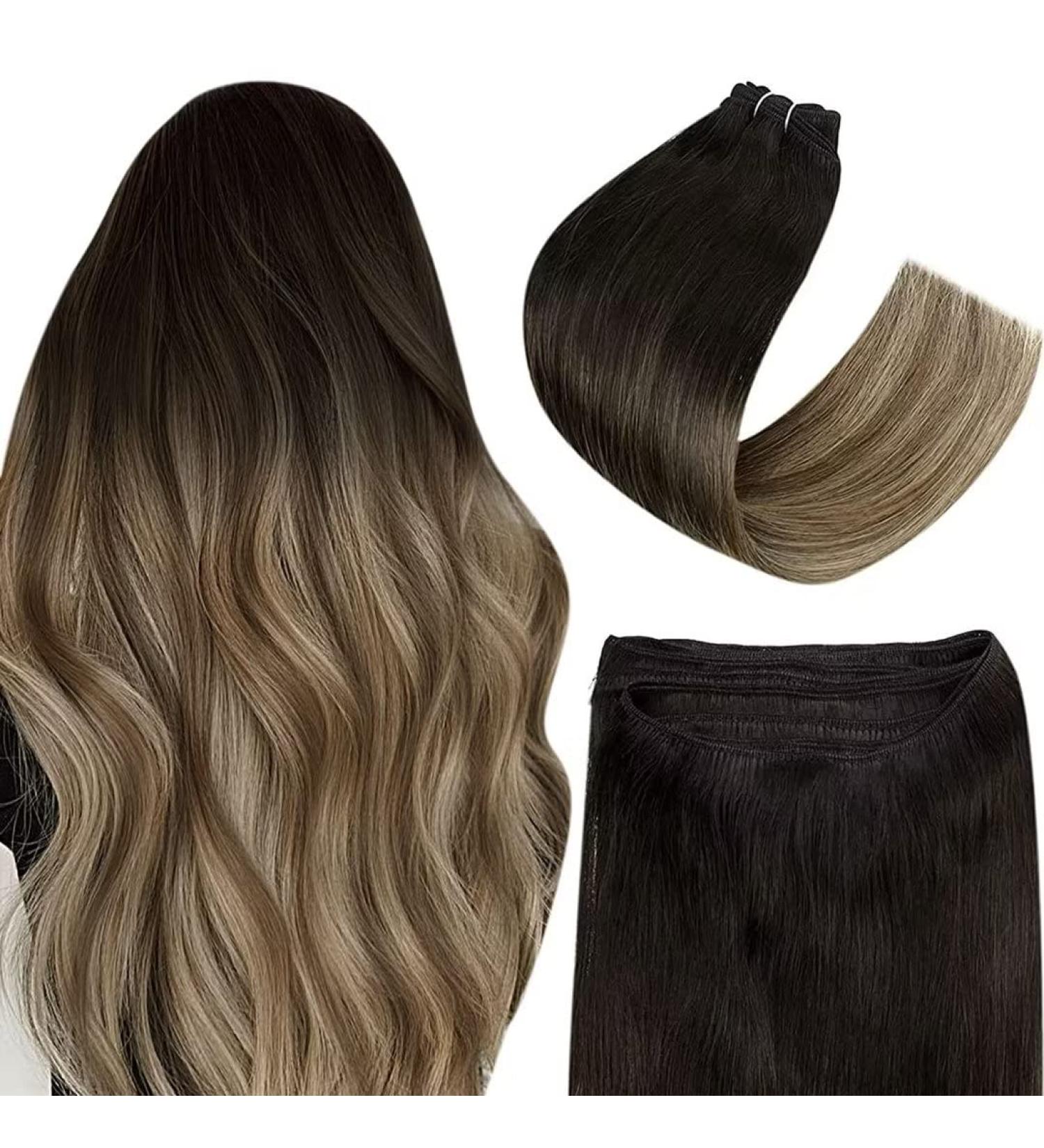 Easyouth Ombre Weft Human Hair Extensions 18 Inch Black/Brown/Blonde 3-Weft Sew in Hair Extensions - Buy Online on GoSupps.com