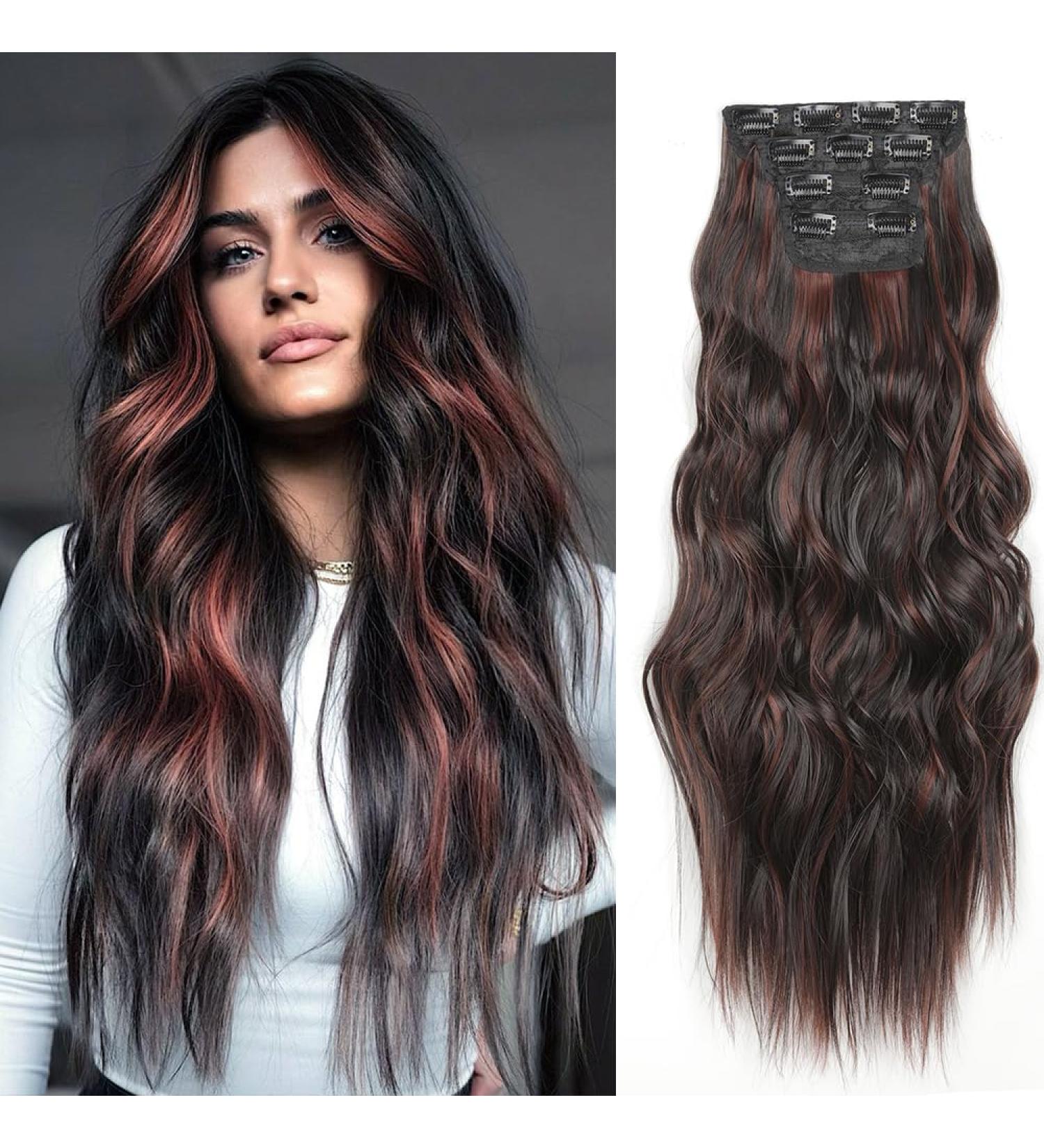 YDDM 24-Inch Wavy Clip-In Hair Extensions | Realistic Synthetic Hair | 4PCs Affordable Hairpieces for Women - Buy Online on GoSupps.com