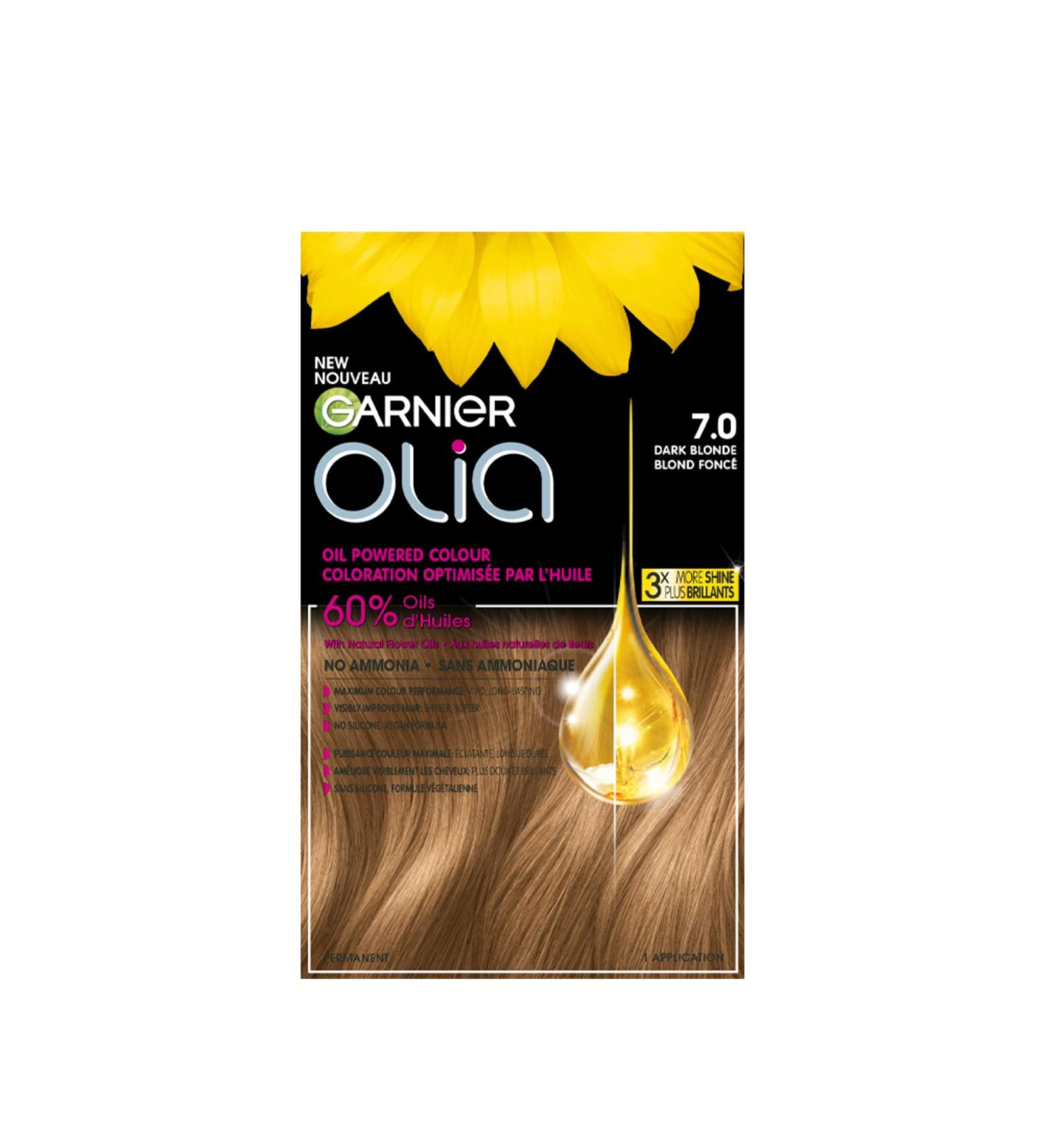 Garnier Olia Permanent Hair Dye Ammonia-Free Hair Color 7.0 Dark Blonde Long-Lasting Hair Shine With 60% Oils 1 Application LIGHT / BLONDE SHADES 7.0 Dark Blonde - Buy Online on GoSupps.com