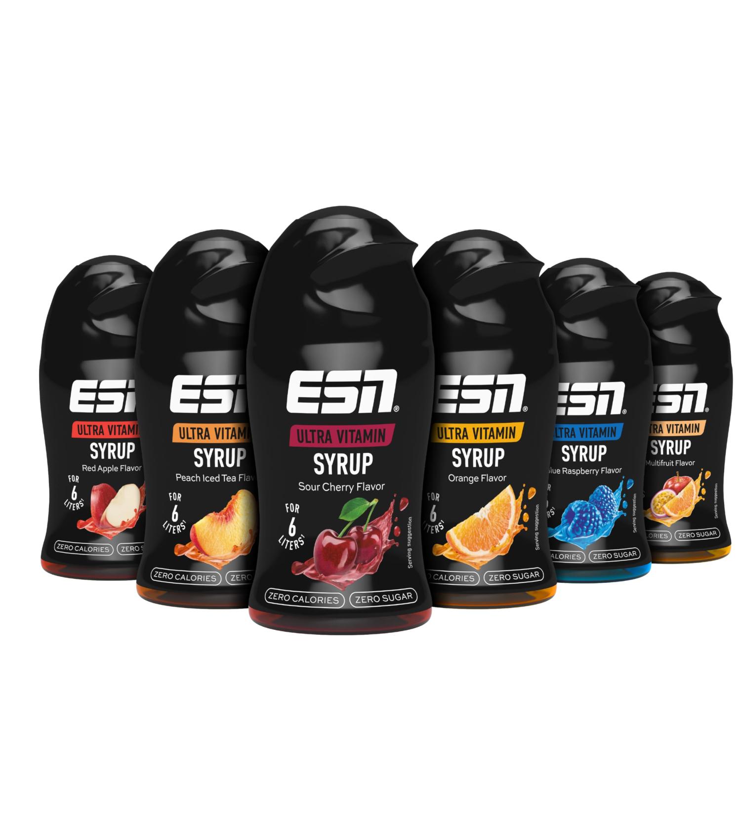 Buy ESN Ultra Vitamin Syrup 6-Pack - 6 x 65ml Flavors: Orange Red Apple Blue Raspberry MultiFruch Peach Iced Tea Sour Cherry - Vitamin Infused for 6 Liters of Finished Drink - Buy Online on GoSupps.com