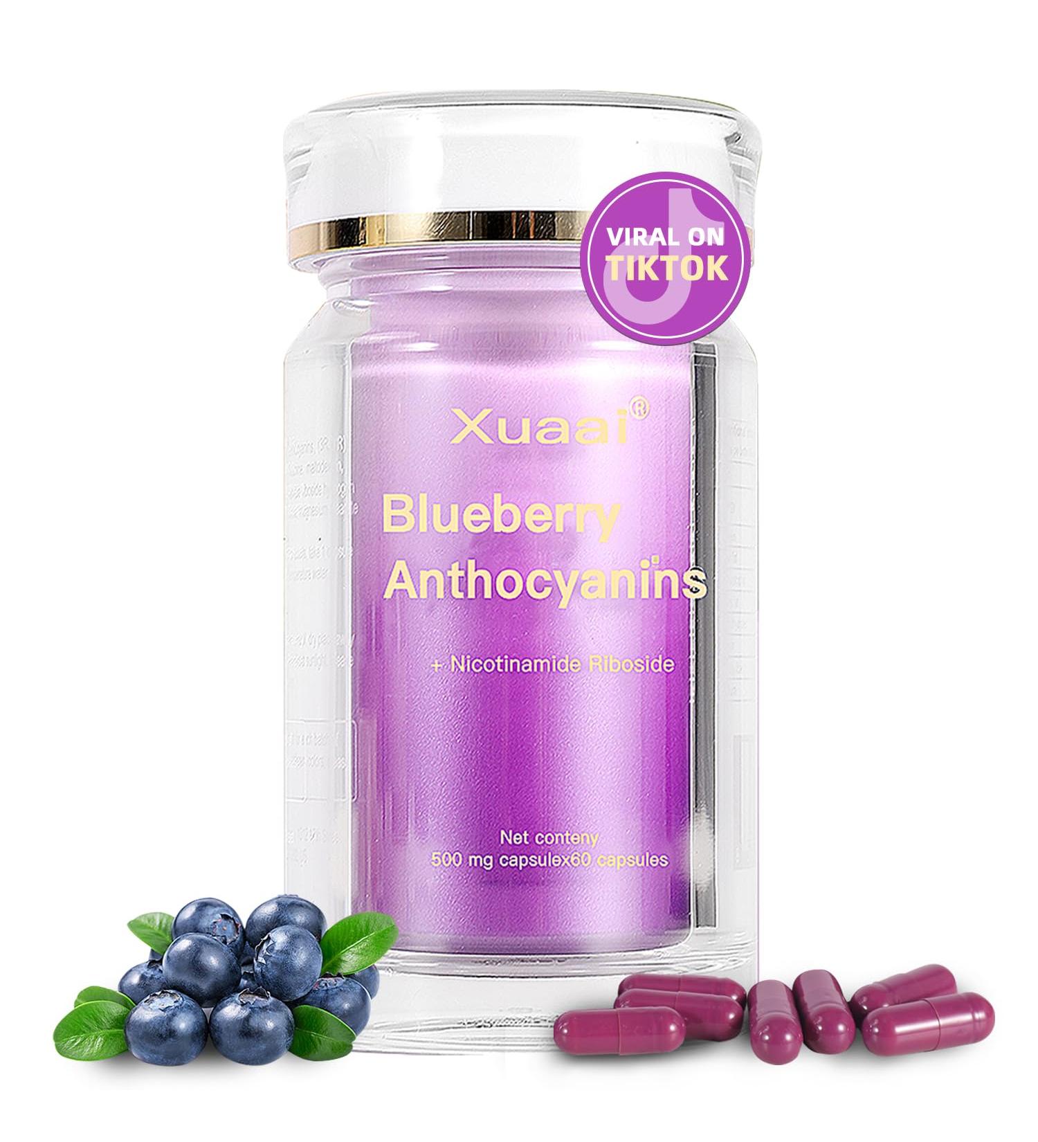 Blueberry Anthocyanins Capsules - Blueberry 10:1 Extract Premium NAD+ Supplement with Anthocyanin & Lutein for Anti-Aging Support - Eye Vitamins Boosting Vision & Cellular Health Vegetarian 60 C - Buy Online on GoSupps.com