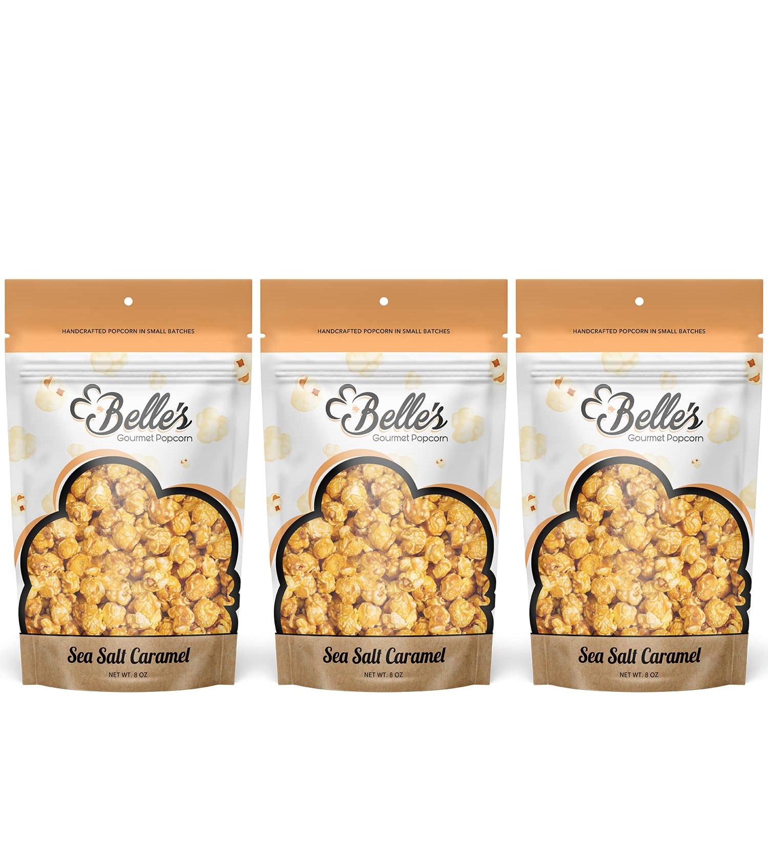 Belle's Gourmet Popcorn Sea Salt Caramel Snack 3 Pack | Non GMO for Kids & Adults | Movie Snacks & Food Gifts | Made with USA Grown Corn | 12oz (Pack of 3) - Buy Online on GoSupps.com