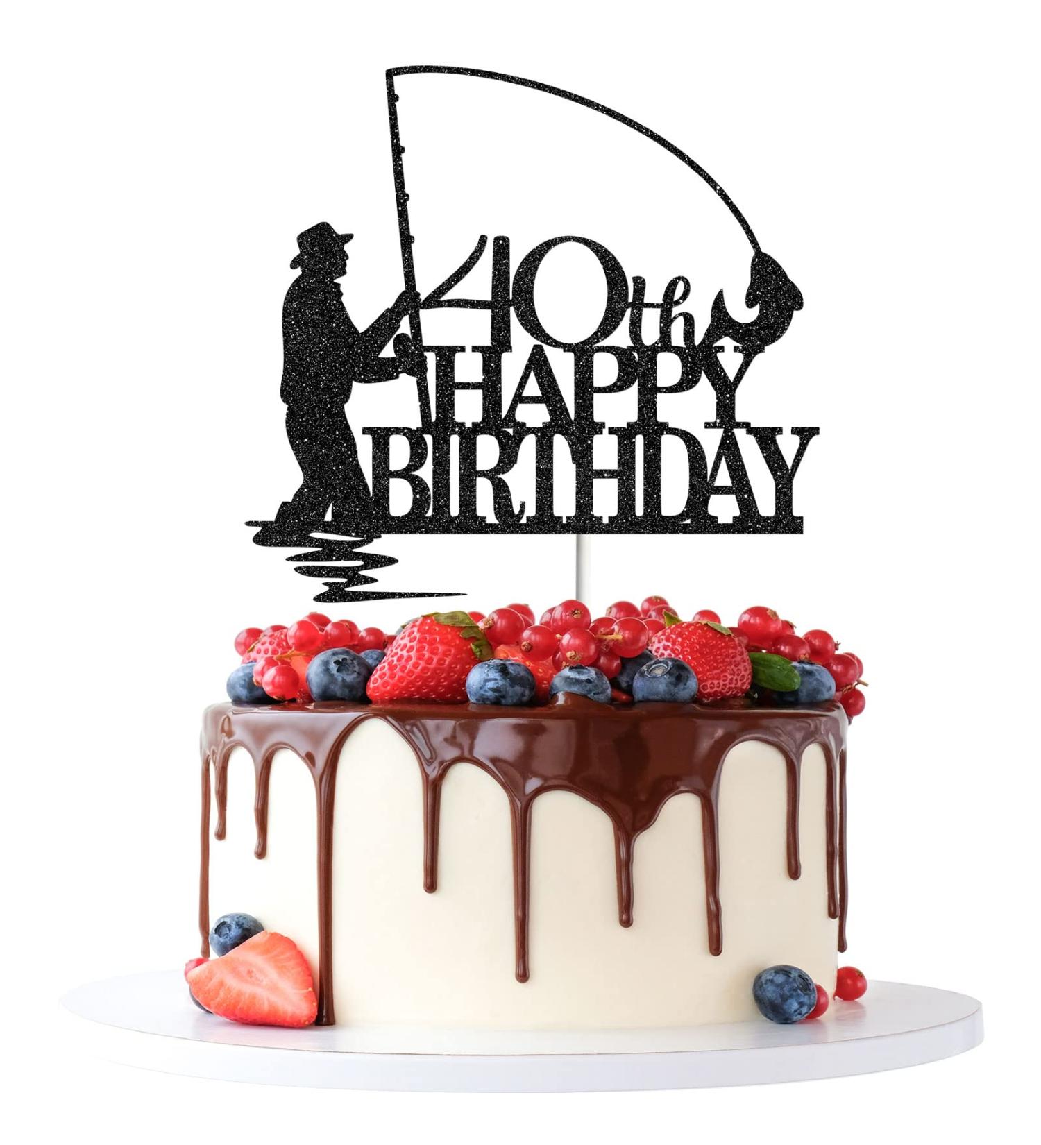 Tenhaisi Black Glitter Happy 40th Birthday Cake Topper 40th Birthday Party Decorations Fishing Cake Topper Fisherman 40th Birthday Party Supplies (FH40B-BK) - Buy Online on GoSupps.com